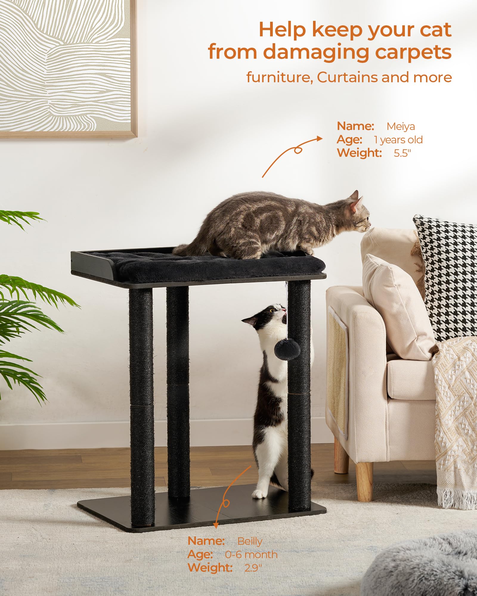 FourFurPets 26.7in Cat Tree Tower Condo, Cat Scratch Posts for Indoor Cats, Big Plate, Three 23.6in Full Sisal Scratching Posts,