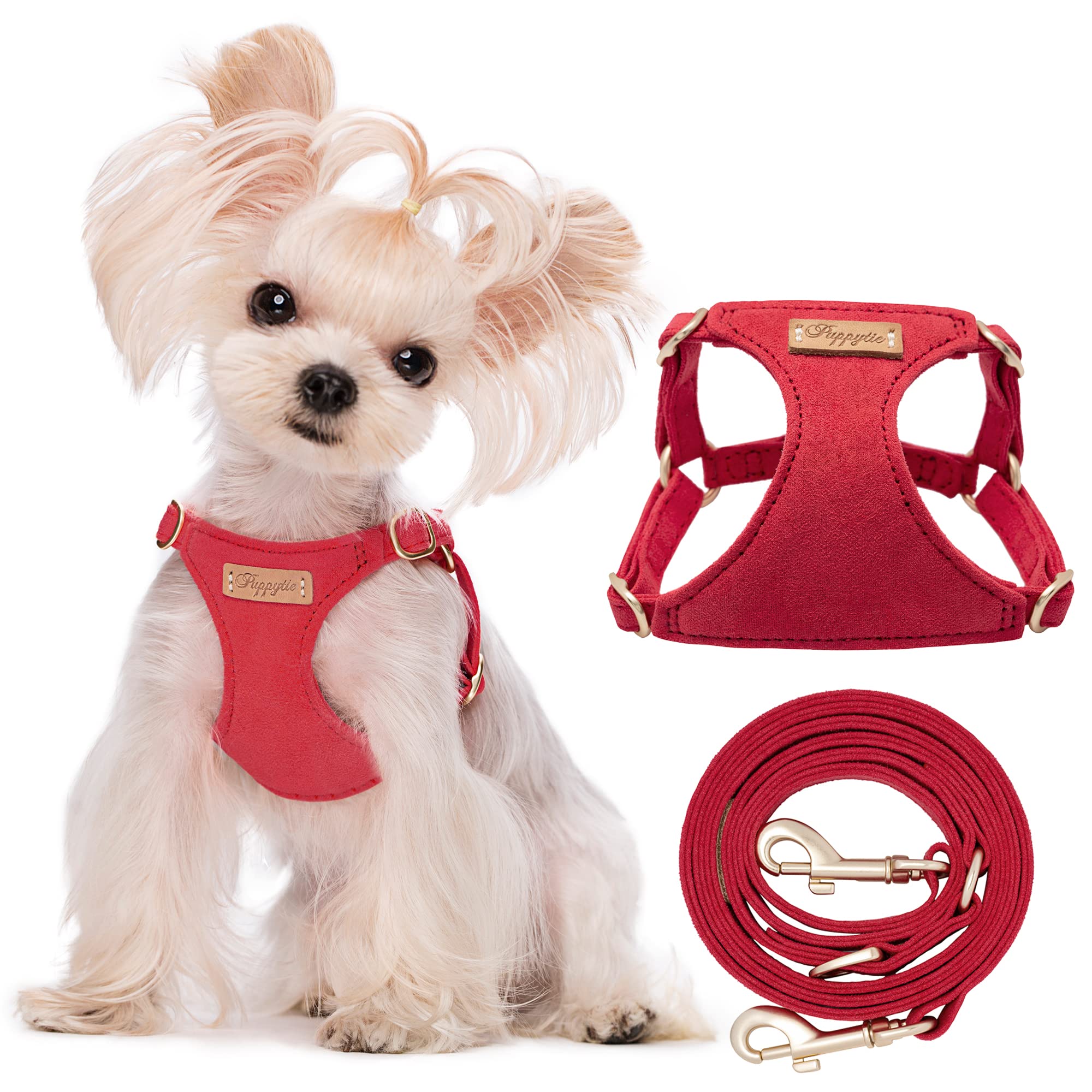 Puppytie No Pull xs Dog Harness with Multifunction Dog Leash,Soft Adjustable No Choke Escape Proof Pet Harness Vest,red-Camellia