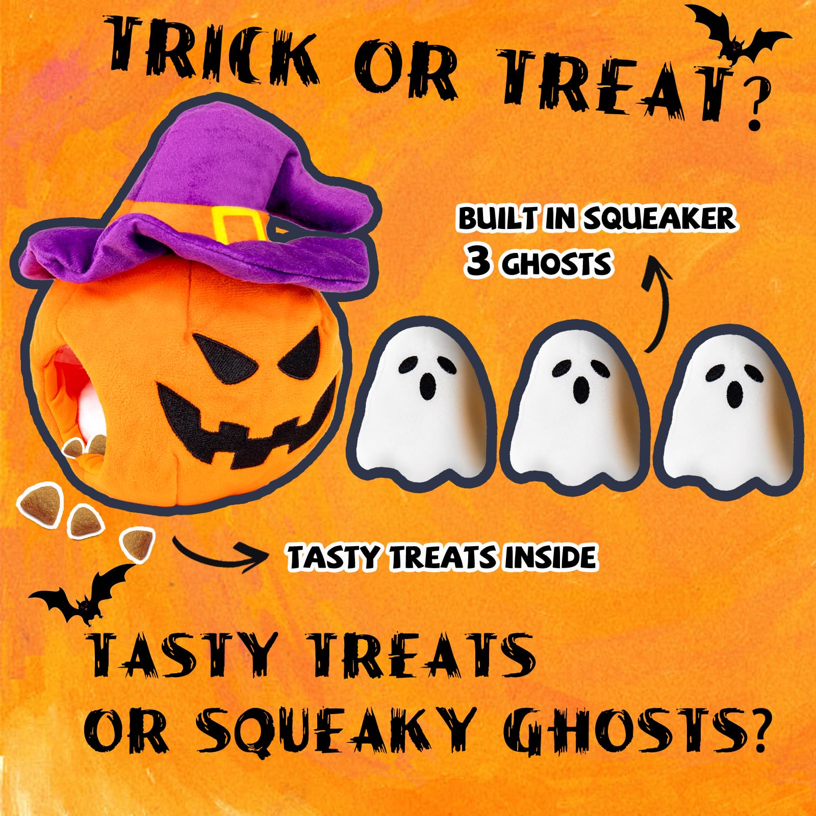 lilfrd Halloween Dog Toy - Pumpkin & Ghosts Dog Halloween Toys, Squeaky Plush Dog Toy, Halloween Dog Toys Gifts for Small Medium