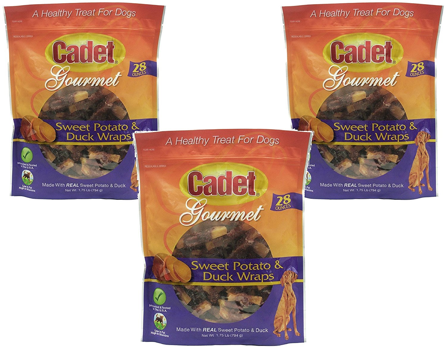 (3 Pack) Cadet Duck and Sweet Potato Dog Treat Wraps, 28 Ounces each