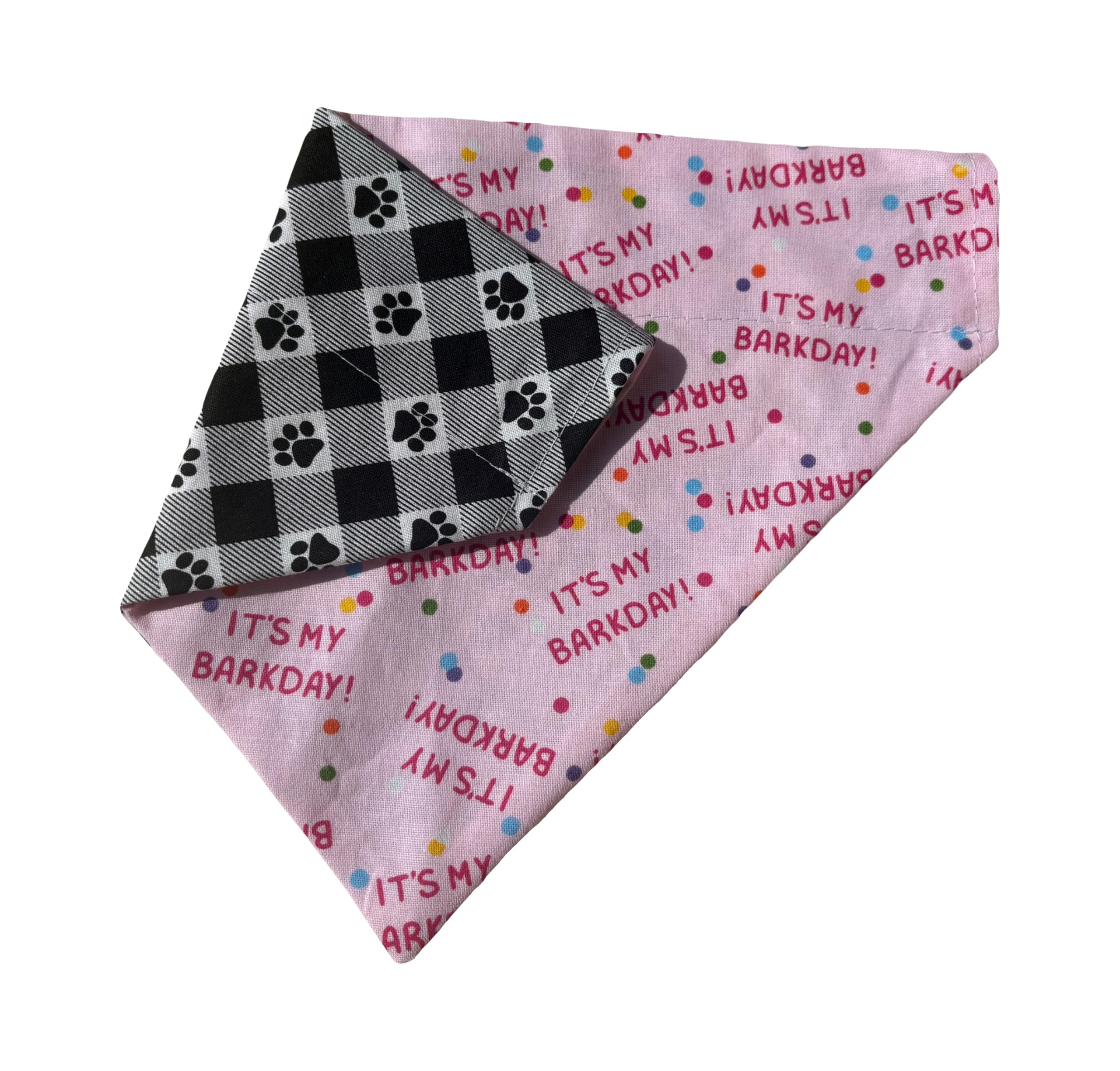 Birthday Dog Bandana | Colorful Dog Bandana | Pink | Plaid | Reversible Slip On Dog Bandana | Slip Over The Collar Bandana | For