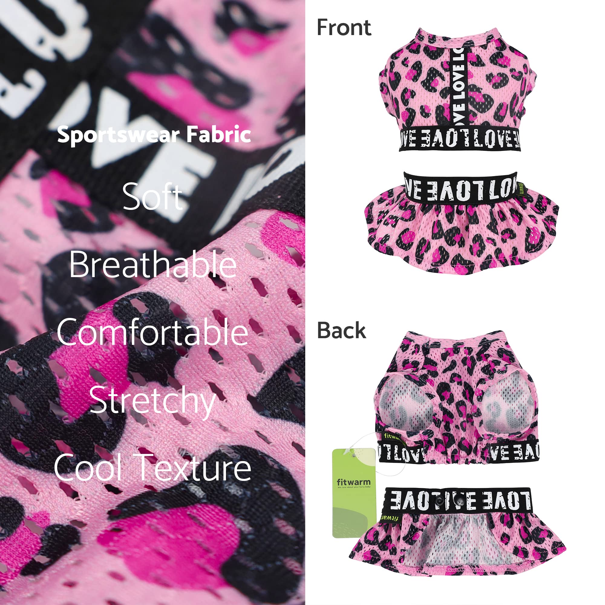 Fitwarm 2 Piece Leopard Quick Dry Dog Cooling Vest, Breathable Summer Dog Clothes With Crop Top And Skirt, Stretchy Beach Pet Dr
