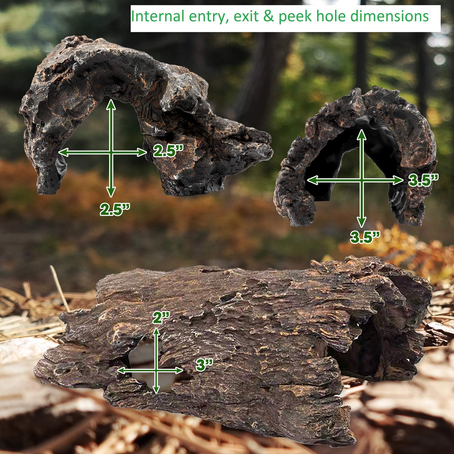 Lizard, Snake Or Reptile Hide. Xl Large 14' Hollow Log For Aquarium Or Fish Tank. Bearded Dragon Or Gecko Tank Accessories. Natural Looking Basking Platform, Shrimp Or Betta Fish Hideout
