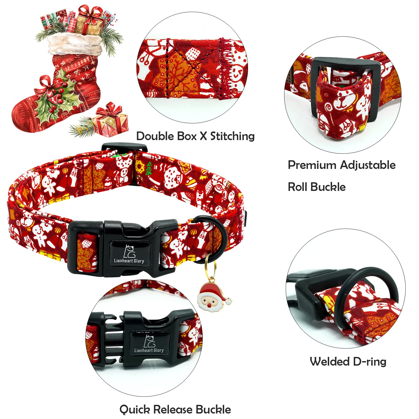 Lionheart Glory Christmas Dog Collar, Red Christmas Santa Deer Dogs Collar Adjustable Soft Comfortable Collars For Small Dogs Gi