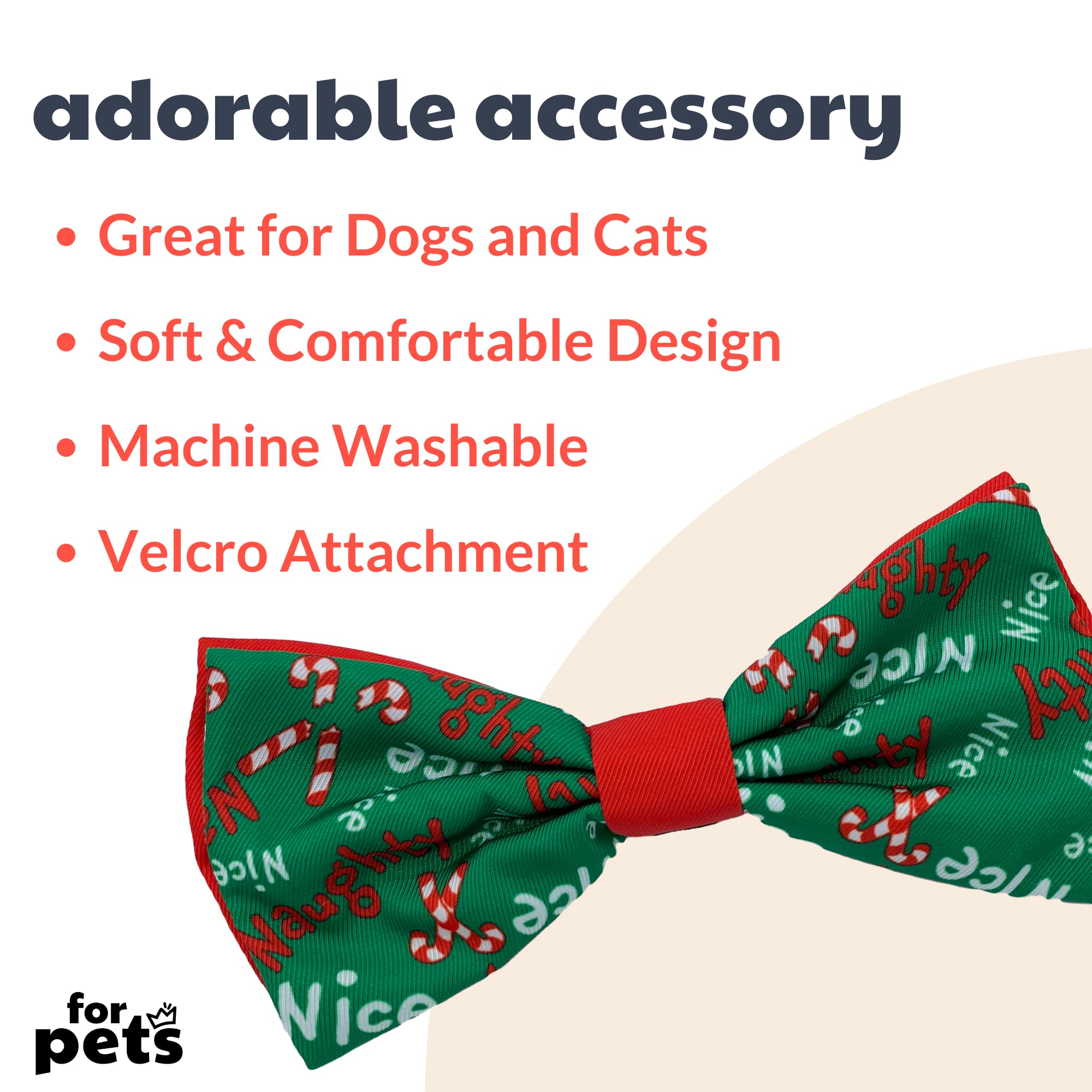 Huxley & Kent Naughty & Nice Bow Tie For Pets | Large, Comfortable & Durable Christmas Holiday Bow Tie Collar Attachment For Dog