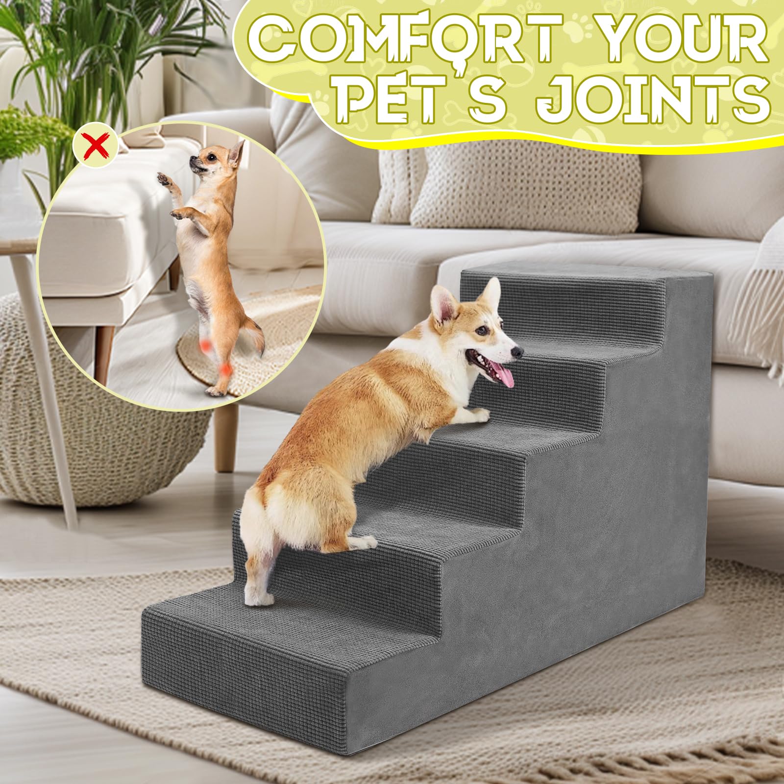 Niubya Dog Stairs For Small Dog And Cats,23   H Non-Slip Bottom Pet Steps For High Beds And Couch,High-Density Foam Pet Stairs G