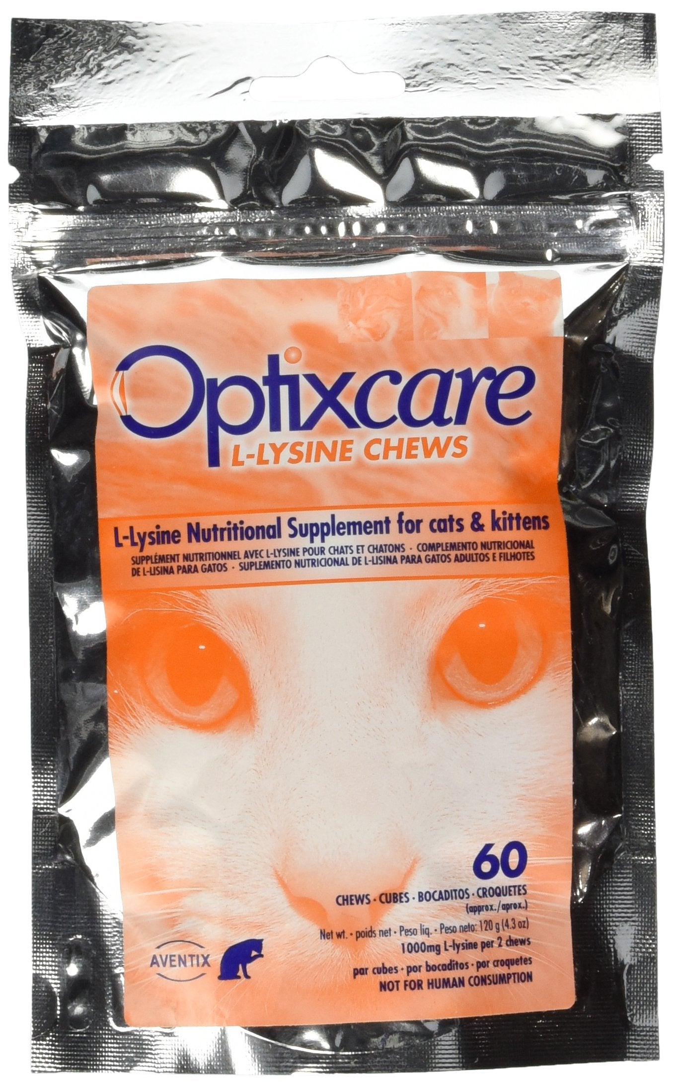 Optixcare 72-2 L-Lysine Chews For Cats & Kittens, 60 Count (Pack Of 1)