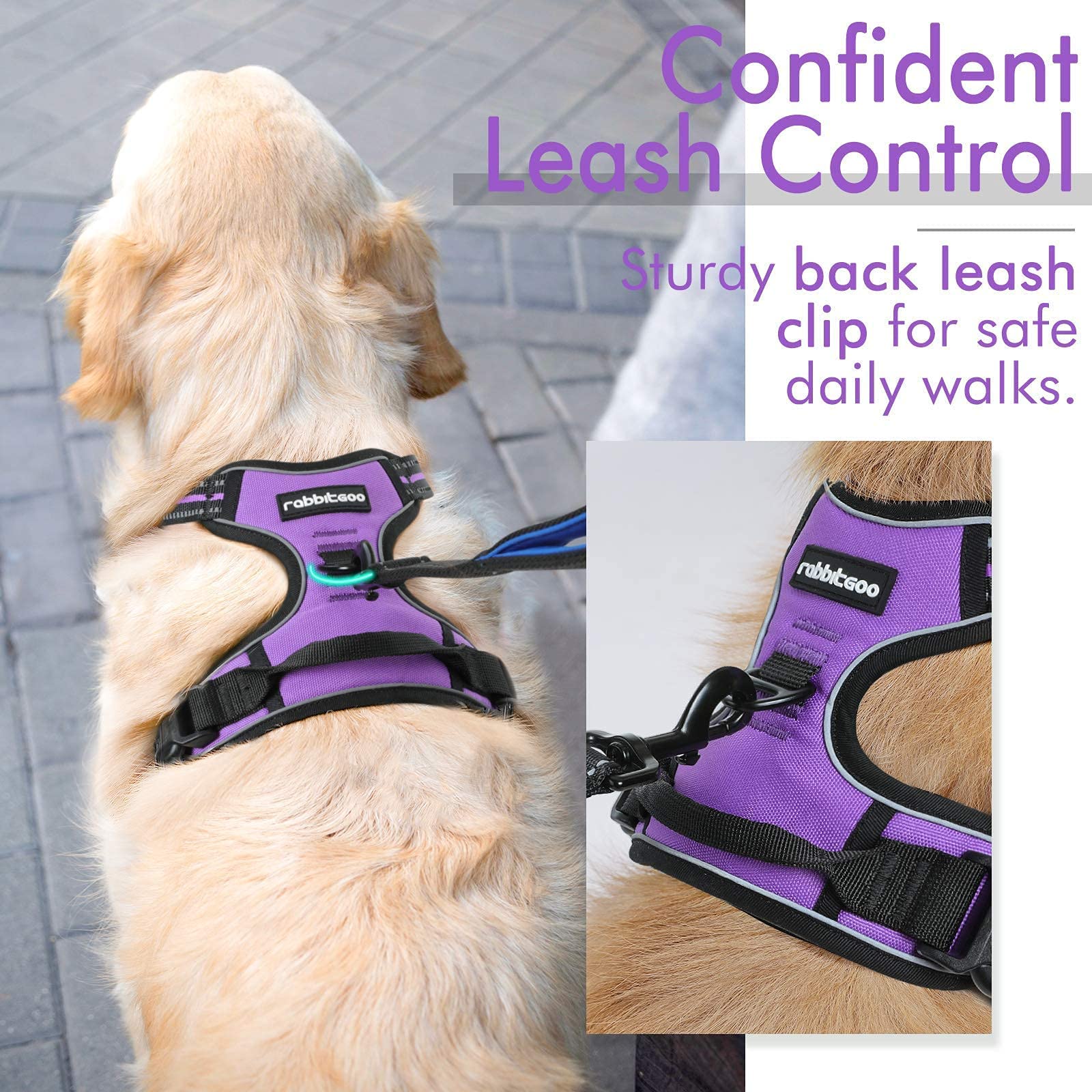 Rabbitgoo Dog Harness, No-Pull Pet Harness With 2 Leash Clips, Adjustable Soft Padded Dog Vest, Reflective No-Choke Pet Oxford Vest With Easy Control Handle For Large Dogs, Purple, Xl