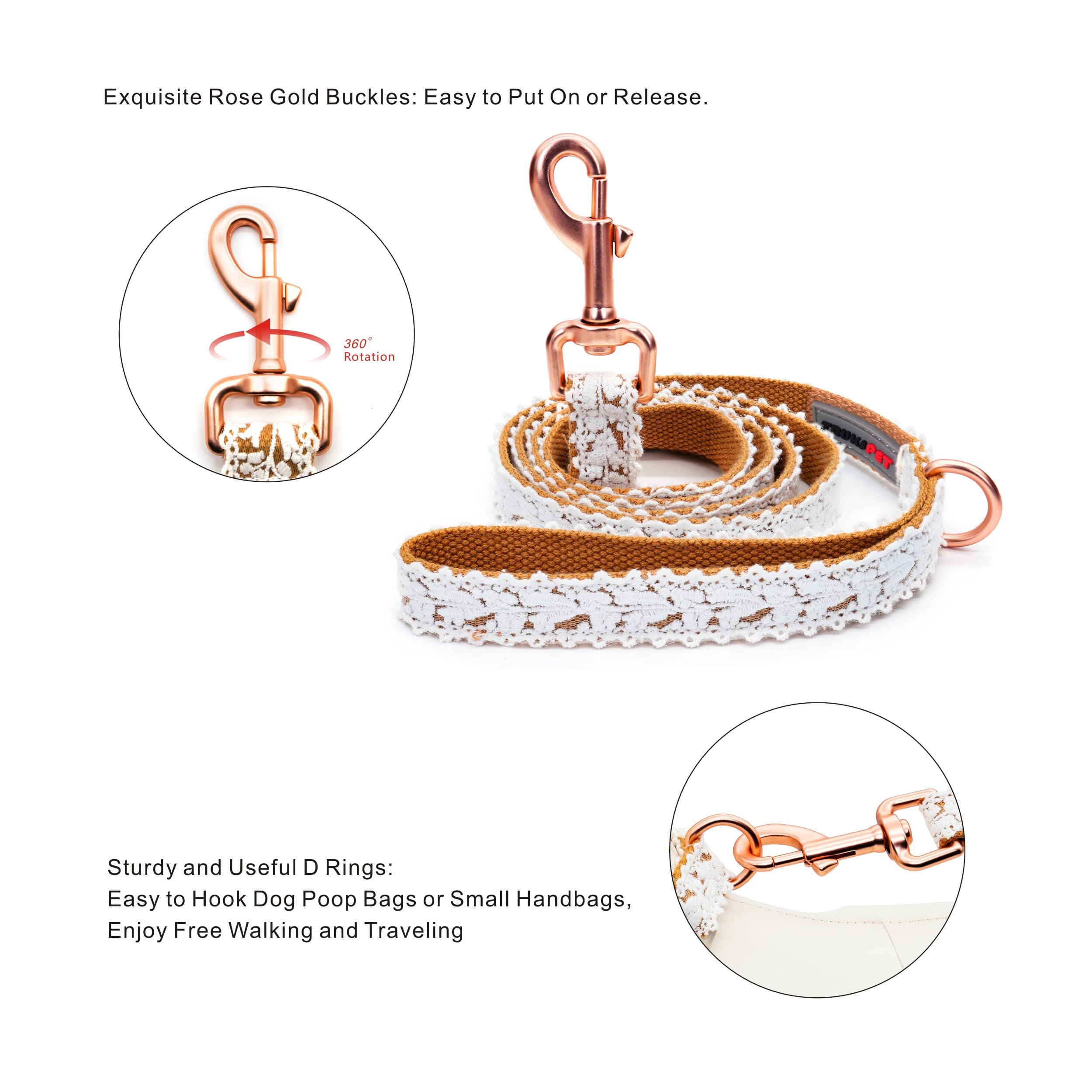 Dog Leash Cotton Lace Handmade 4-5 Ft Adjustable Comfortable Unique Leashes For Small Medium Large Dogs Brown Single
