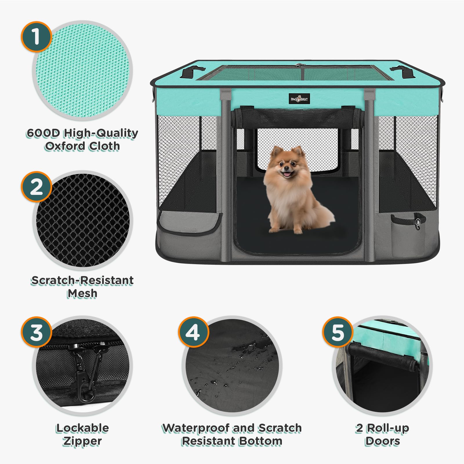 Pet Dog Cat Playpen,Foldable Waterproof Puppy Kittentent,Portable Playpen Kennel,Breathable Shade Cover Crate,Play Pen With Carr