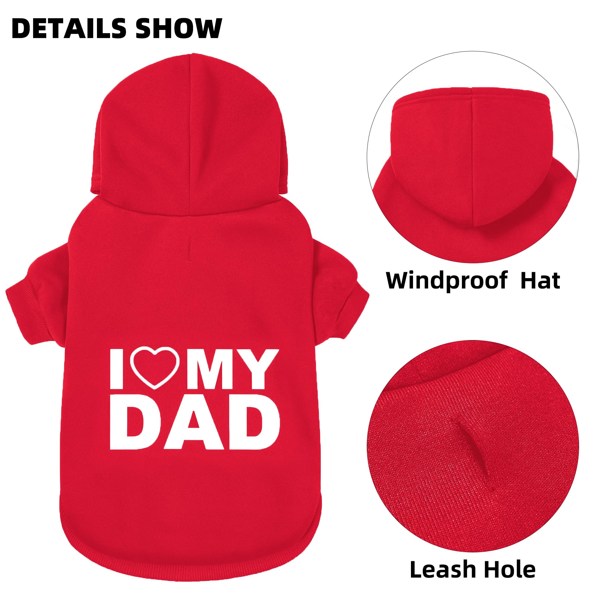 Greenjoy Dog Sweater Dog Hoodie Cold Weather Coat Hooded Sweatshirt For Puppies,Cats, Small Medium Large Dogs (Red(I Love My Dad