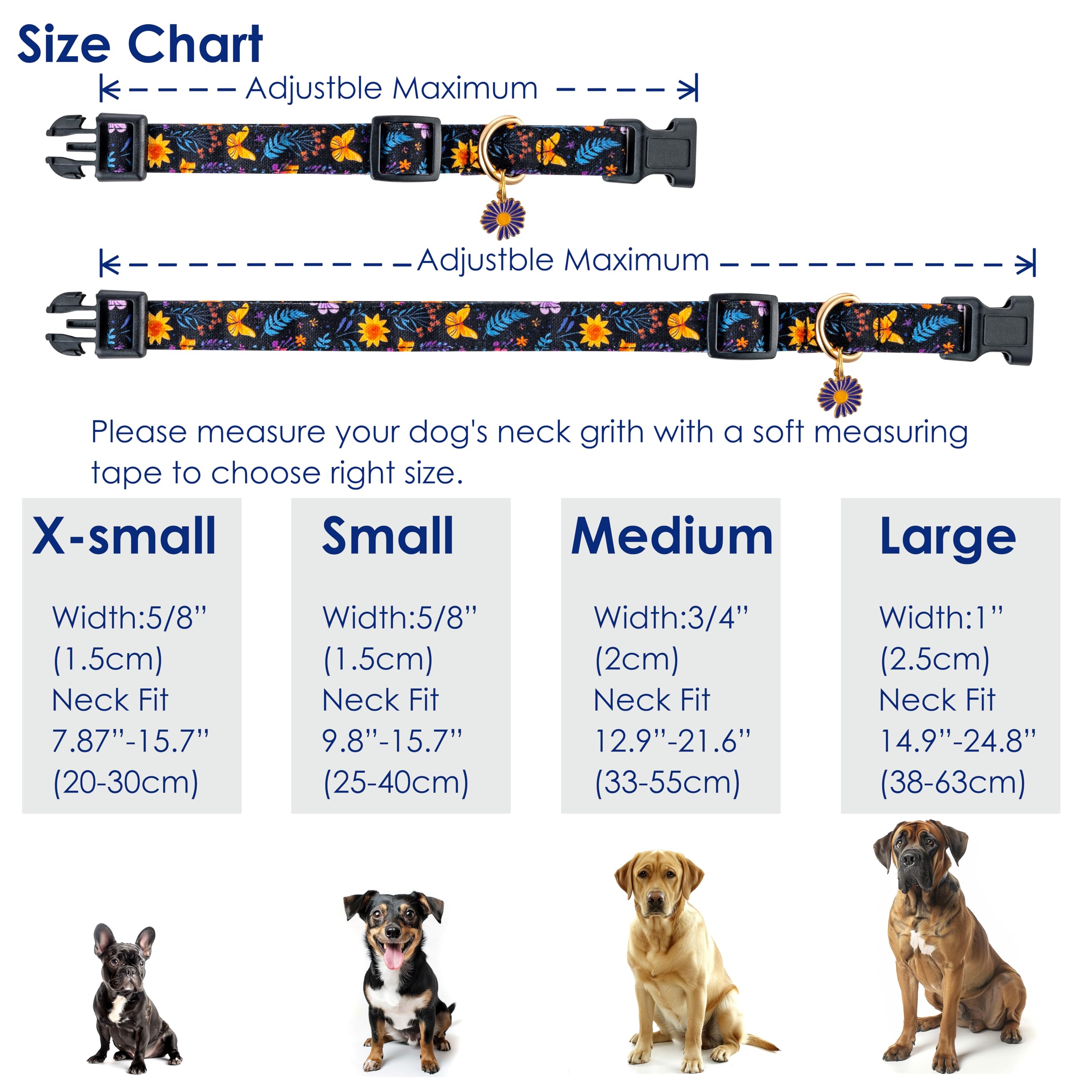 Raisingwell Cotton Dog Collar Purple Flower Pattern For Boys And Girls Cute Dog Collars Summer Fall Gift Adjustable For Medium T