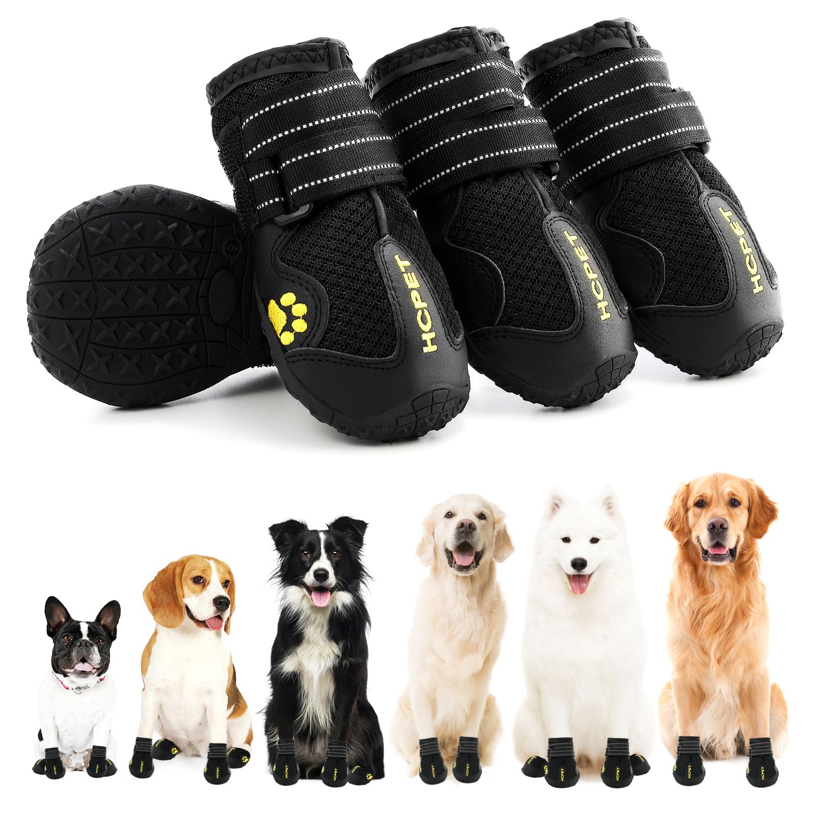 Hcpet Dog Shoes, Dog Boots For Large Dogs, Waterproof Dog Booties Paw Protector For Summer Hot Pavement, Winter Snowy Day, Outdo