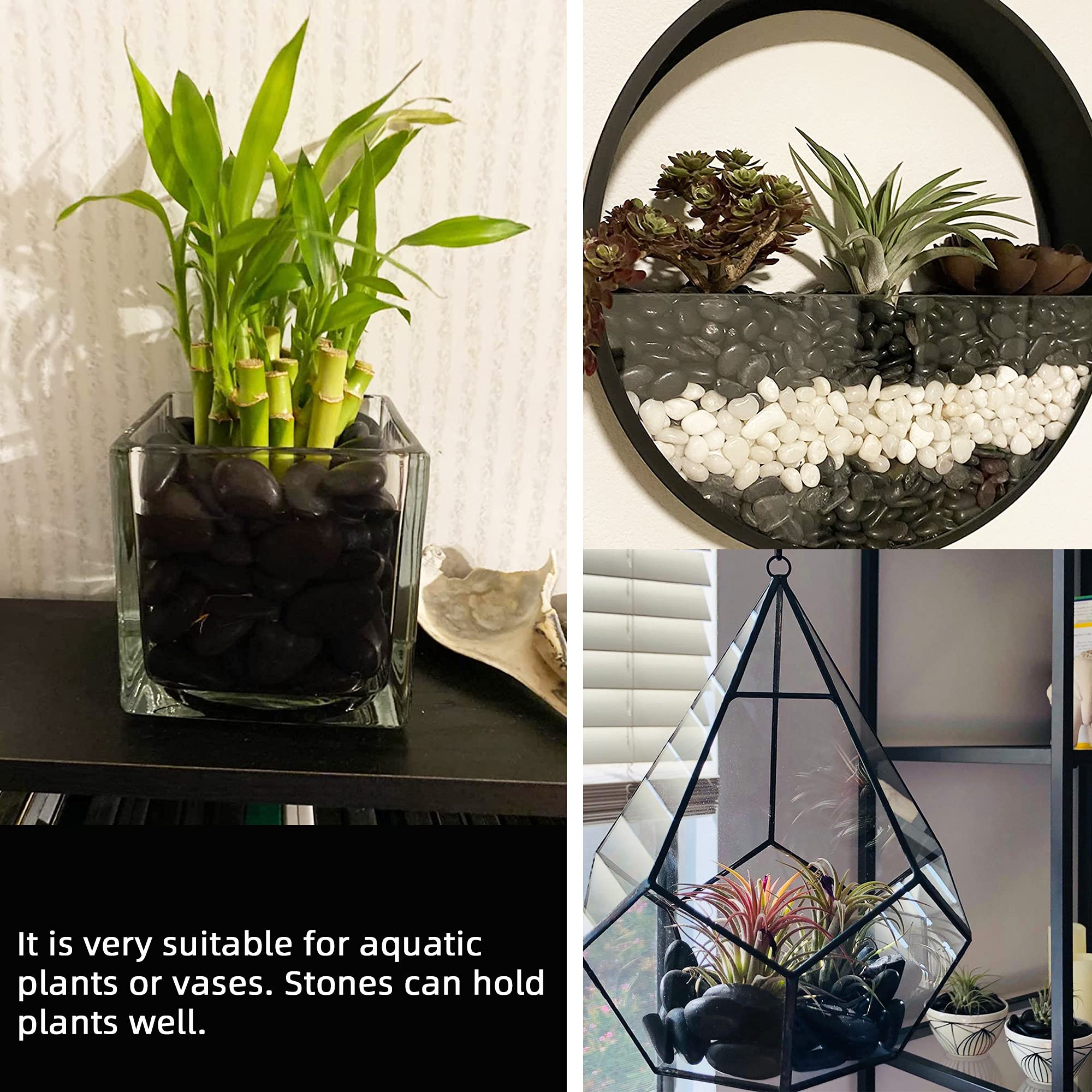 Black Pebbles for Plants 1.8lb Bulk Bag Aquarium Gravel 0.8 - 1.2  Decorative Polished Fish Tank Stone