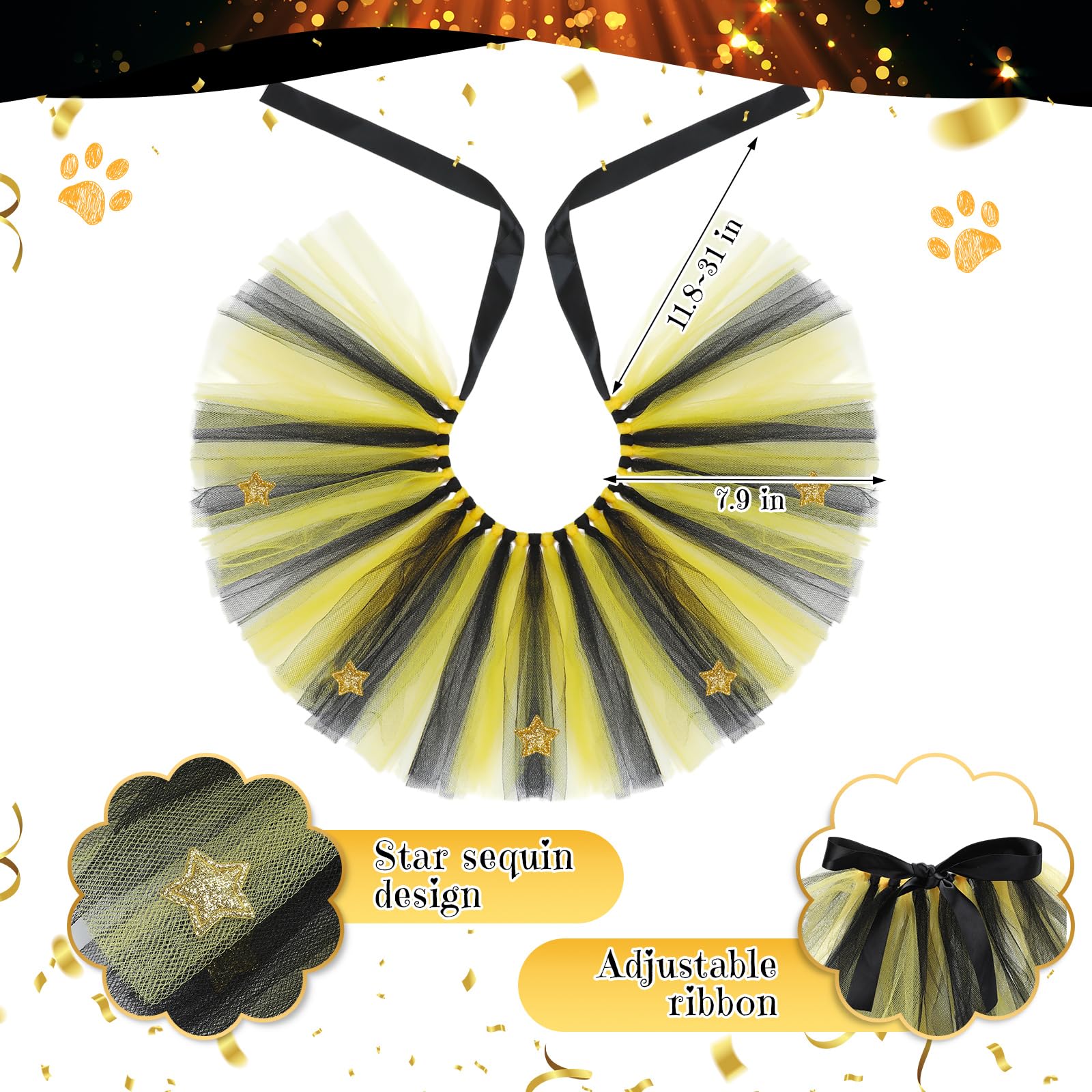 Siltriangle 3 Pcs New Year Dog Costume Set Including Wine Glass Headband Happy New Year Dog Tutu Dress Cute Pet Tutu Gold And Bl