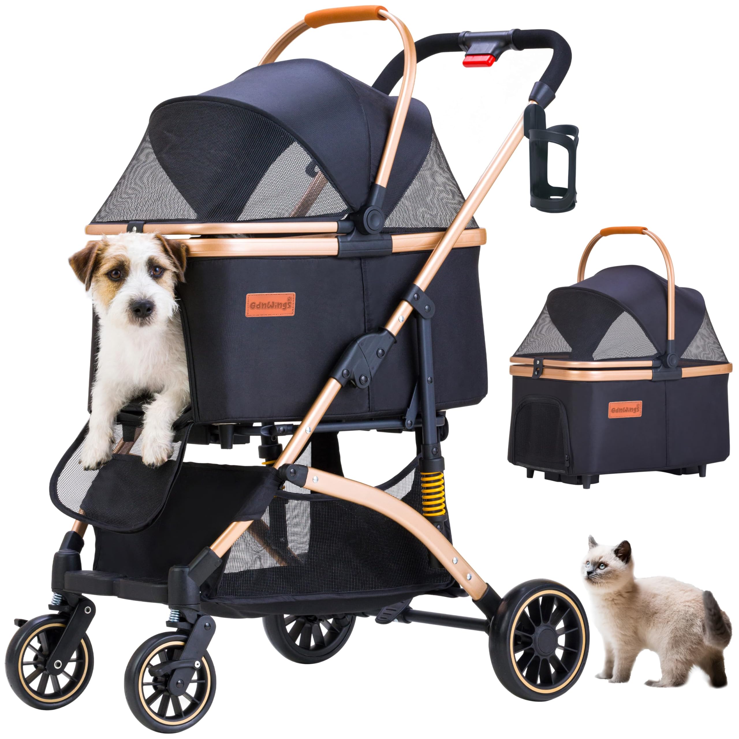 GdnWings Pet Stroller for Small Dogs, Lightweight Small Dog Stroller for Dogs Cats with 6 Shock Absorption System, Detachable Ca