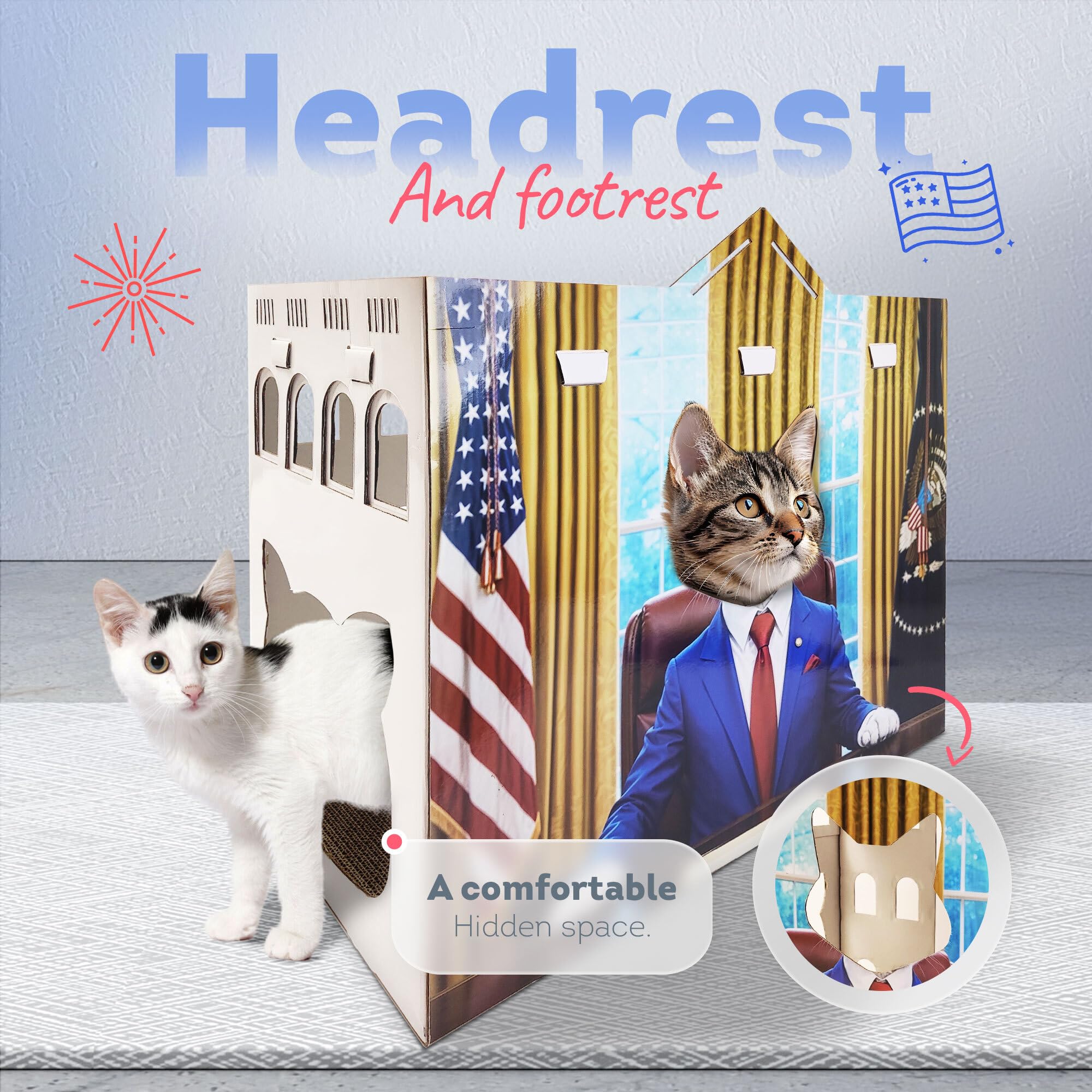 White Cardboard Cat Houses For Indoor Cats, 2 Cat Scratching Mat & Nips Organic - Cat House Cardboard - Cat Scratcher Box - Casa