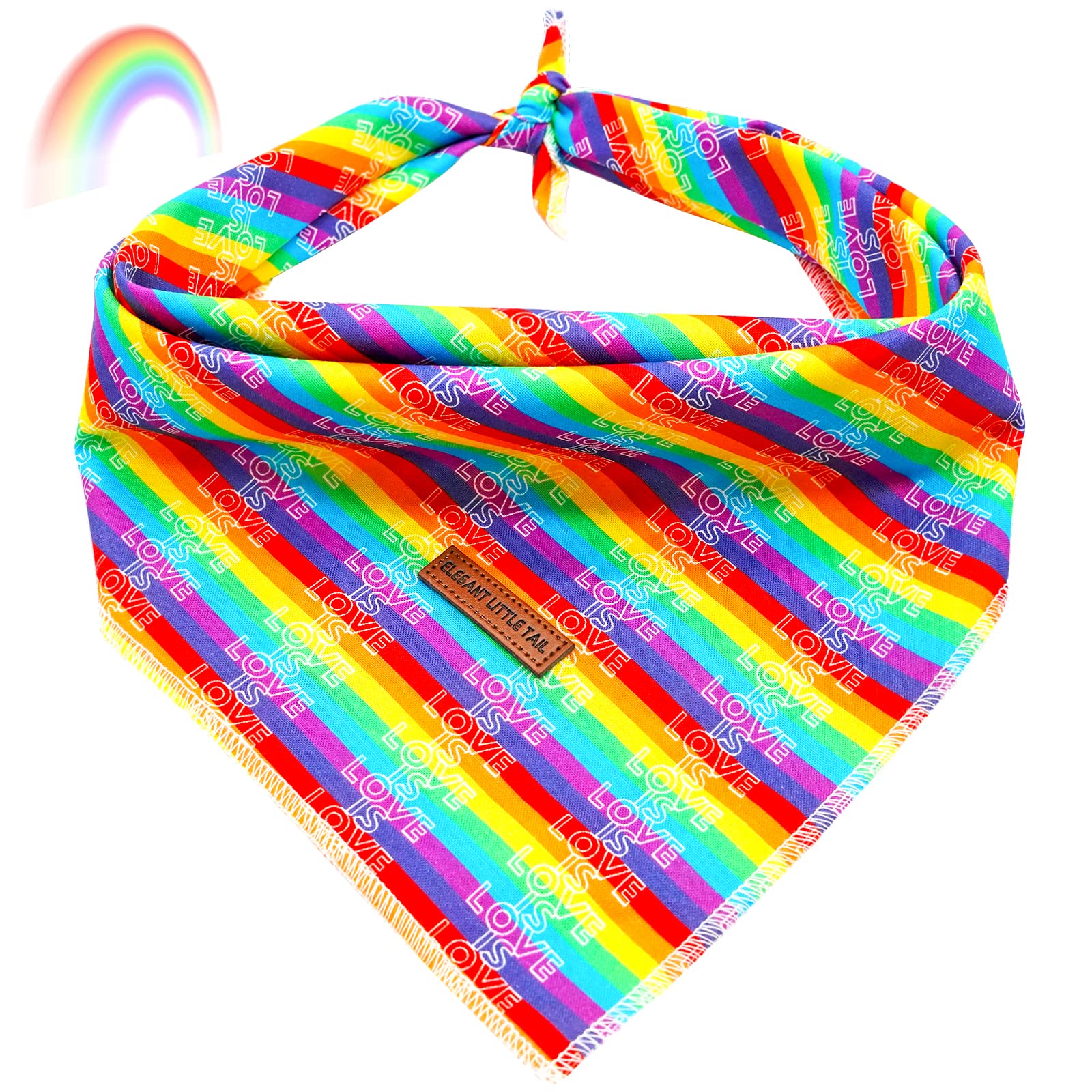 Elegant Little Tail Rainbow Dog Bandana, 1Pc Washable Dog Scarf Lgbt Female Or Male Square Dog Bib Kerchief Scarf Adjustable Pet
