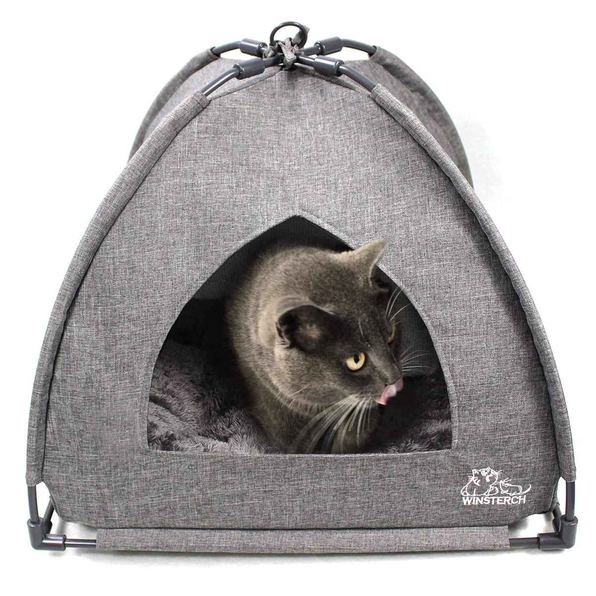 Winsterch Cat Bed For Indoor Cats,Kitten Bed,Cat Cave Bed,Warm Enclosed Covered Cat Tent,Outdoor Cave Bed House For Cats,Puppy Or Small Pets (18.5'' X 18.5'' X 15.8'', Grey)