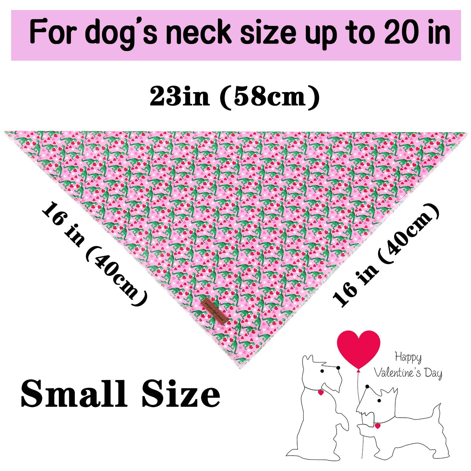 Unique Style Paws Dog Bandanas 1Pc Washable Cotton Pink Dinosaur & Heart Dog Scarfs For Small Medium Large Dogs And Cats-Valentine'S Day Style-S