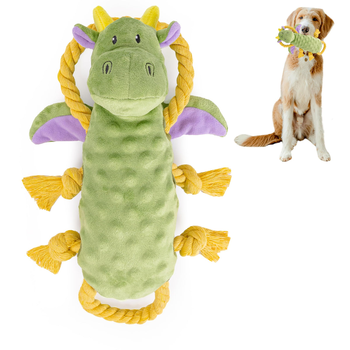 Everyday Joy Squeaky Dog Stuffed Animals Chew Toy, Crinkle Paper Tug Of War Rope Plush Dog Toy, Soft Tough Squeaker Dog Entertai