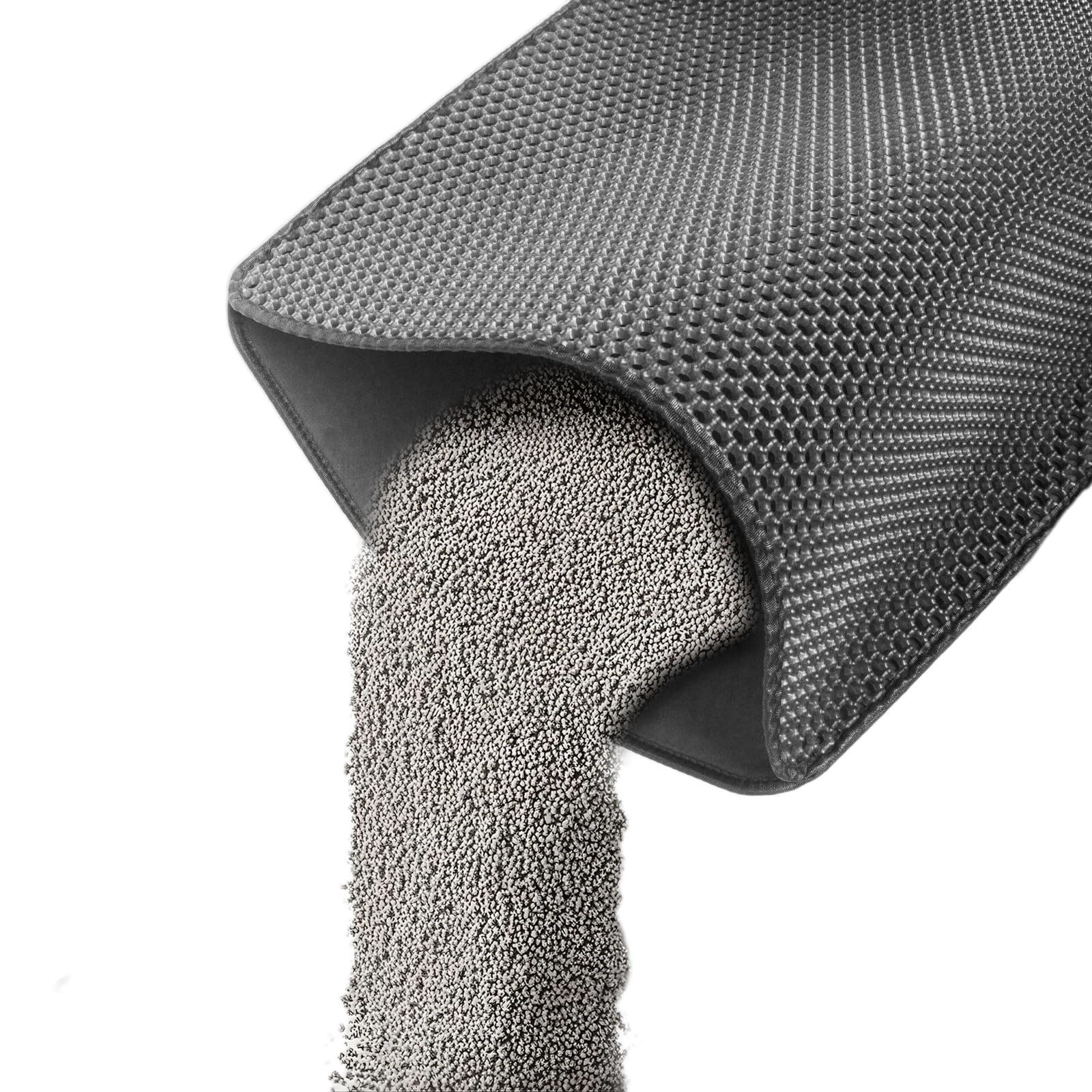 Gray Litter Box Mat,35''X23'' Honeycomb Double Layer Non-Slip Kitty Litter Mat Design, Waterproof & Urine, Scatter Control, Wash