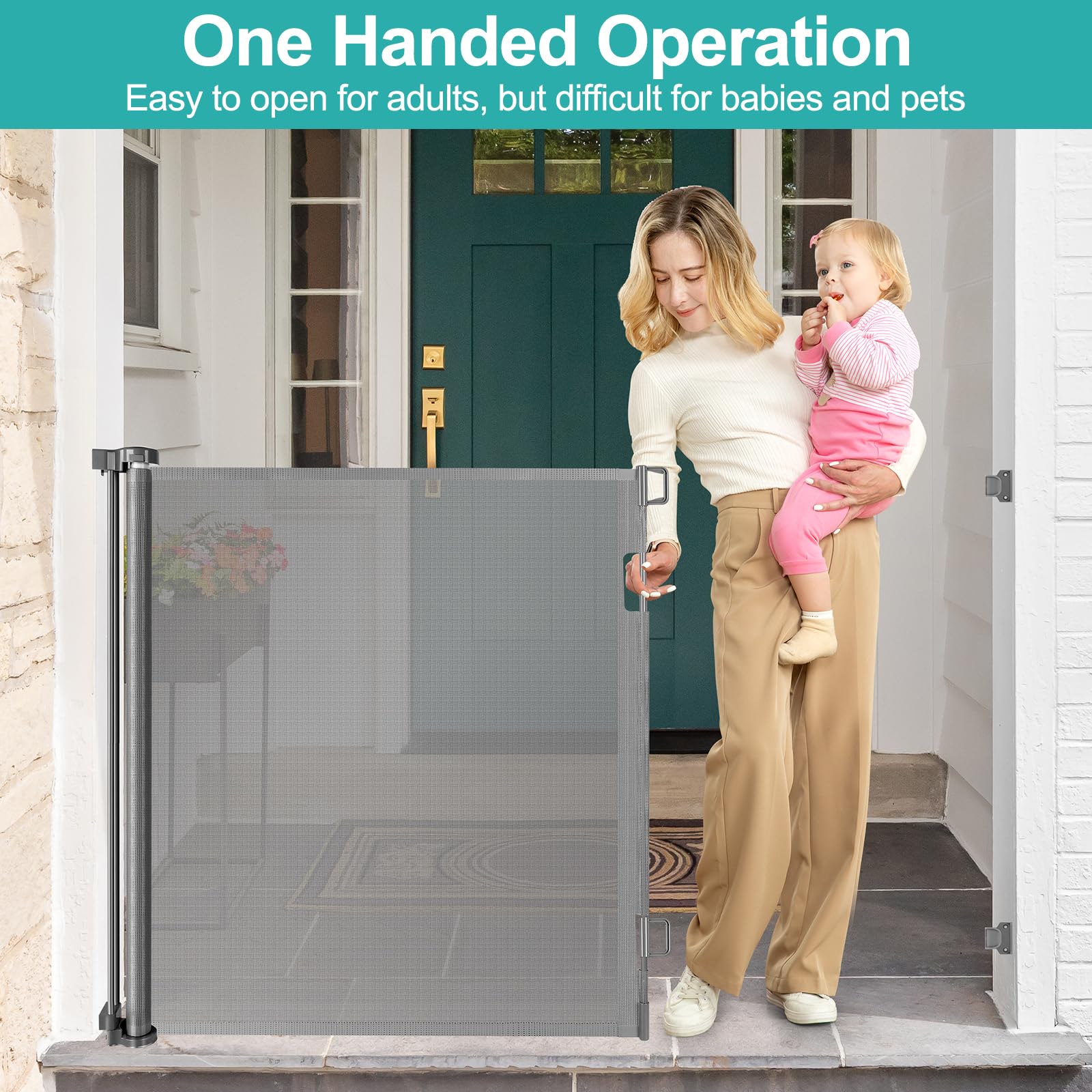 42 Inch Extra Tall Baby Gate for Kids 55'' Wide Retractable Baby Gates Extra Tall Retractable Dog Gates for The House Extra Tall