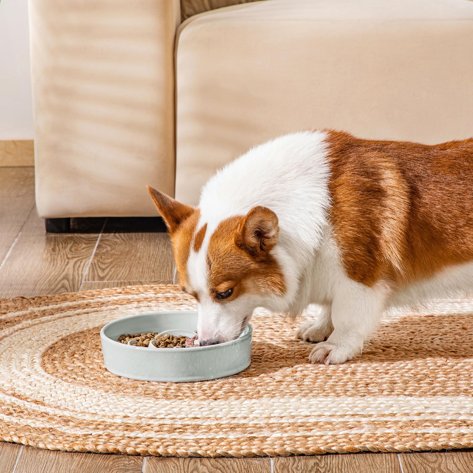 vancasso Slow Feeder Dog Bowl, 1.5 Cups Ceramic Dog Food Dish for Fast Eaters Small Breed, Puzzle Bowl for Small Dogs and Cats,