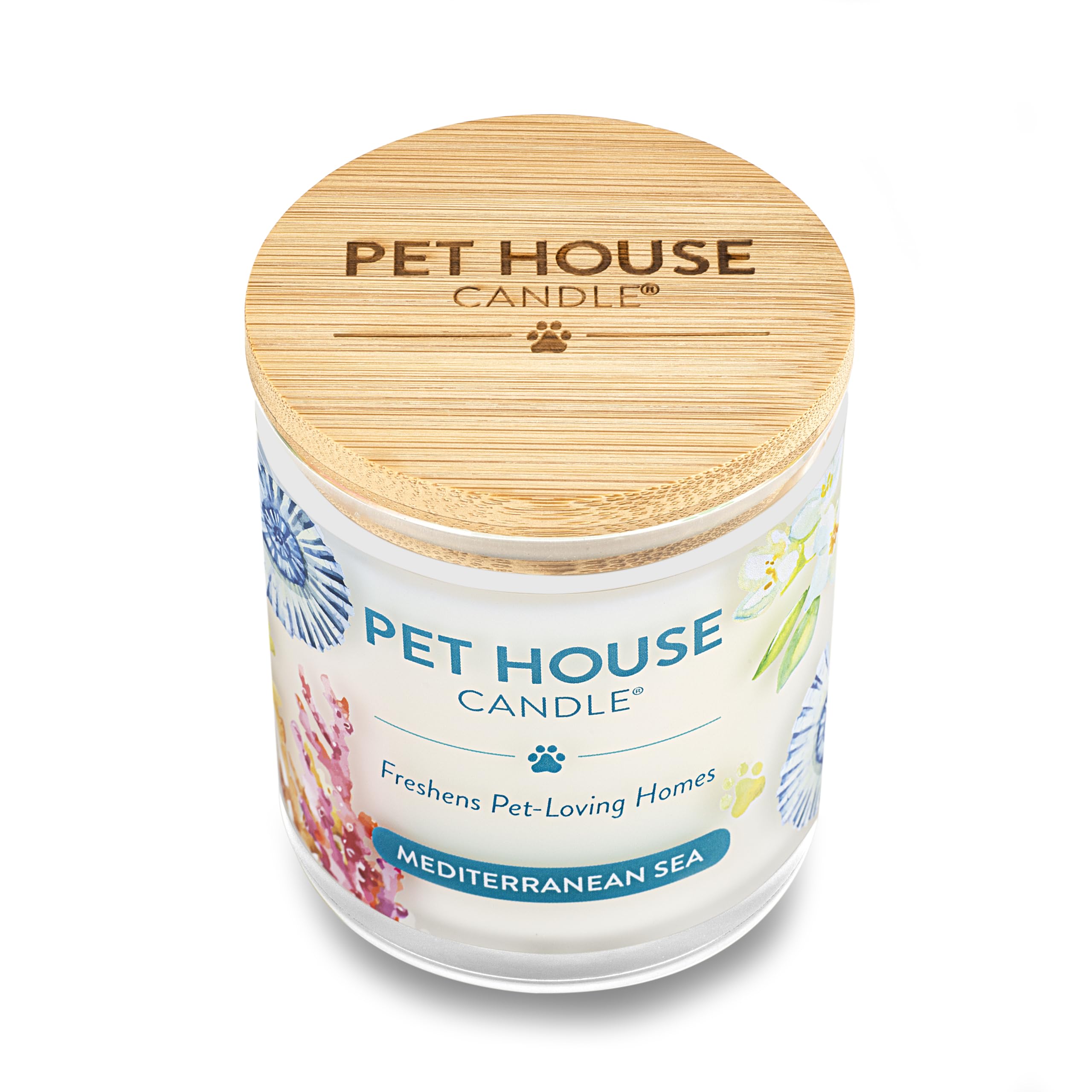 One Fur All Pet House Candle Plant-Based/Soy Candle - Clean Burning Scented Candles, Long Lasting Pet Odor Candle For Home - Mediterranean Sea