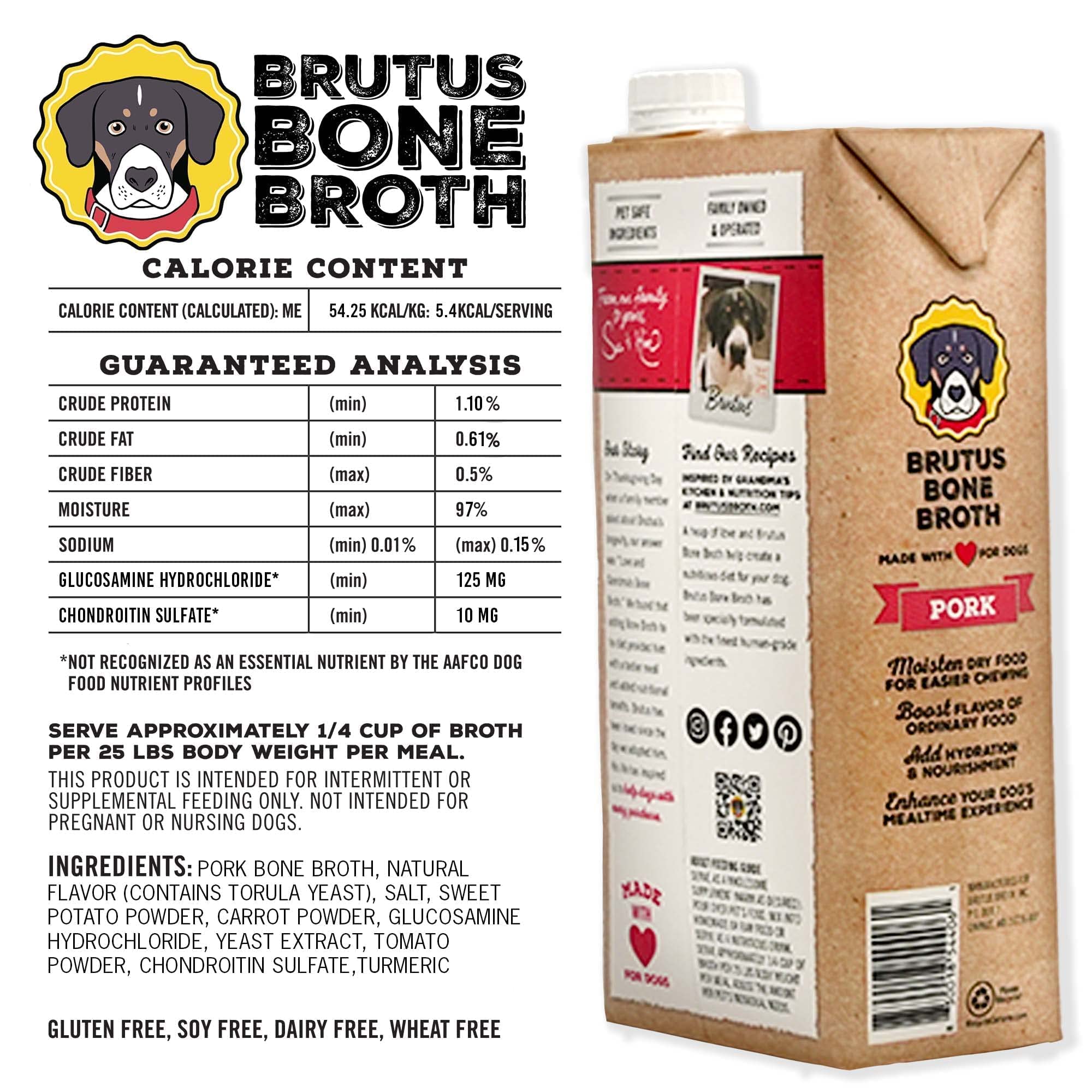 Brutus Bone Broth for Dogs | All Natural | Made in USA | Glucosamine & Chondroitin for Healthy Joints | Human Grade Ingredients