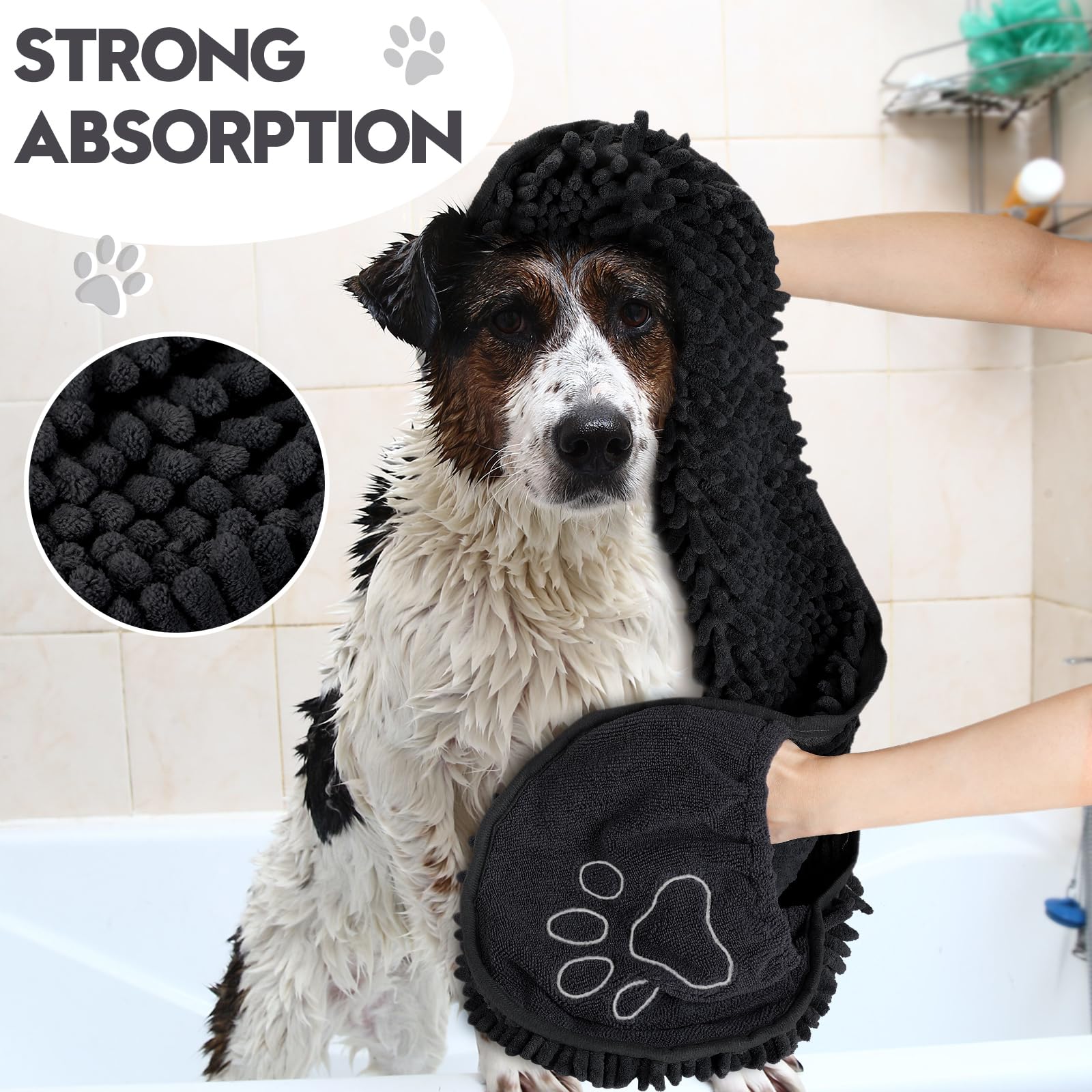 Newwiee 4 Pcs Large Dog Shammy Towel for Drying 32 x 14 in Microfiber Absorbent, Quick Drying Dog Bath Towel with Hand Pocket, M