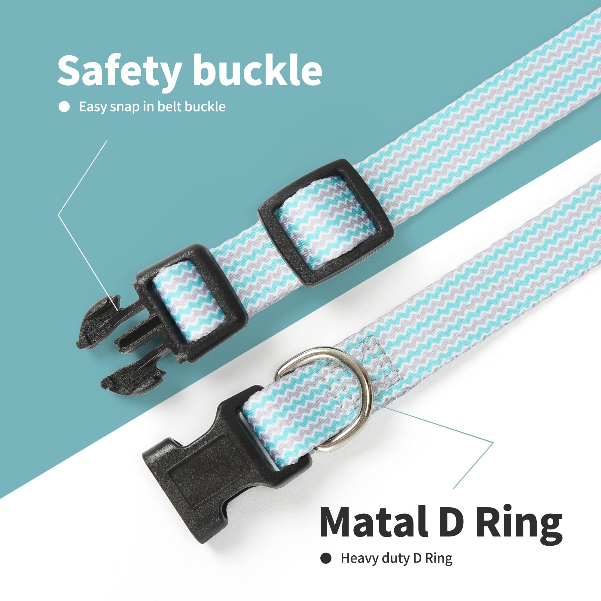 Mile High Life Dog Collar | Cute Puppy Collars | Lightweight Girl Dog Collar | Soft Boy Dog Collars | W Geometric Plaid Wave Line Pattern (Green Wave, Large)