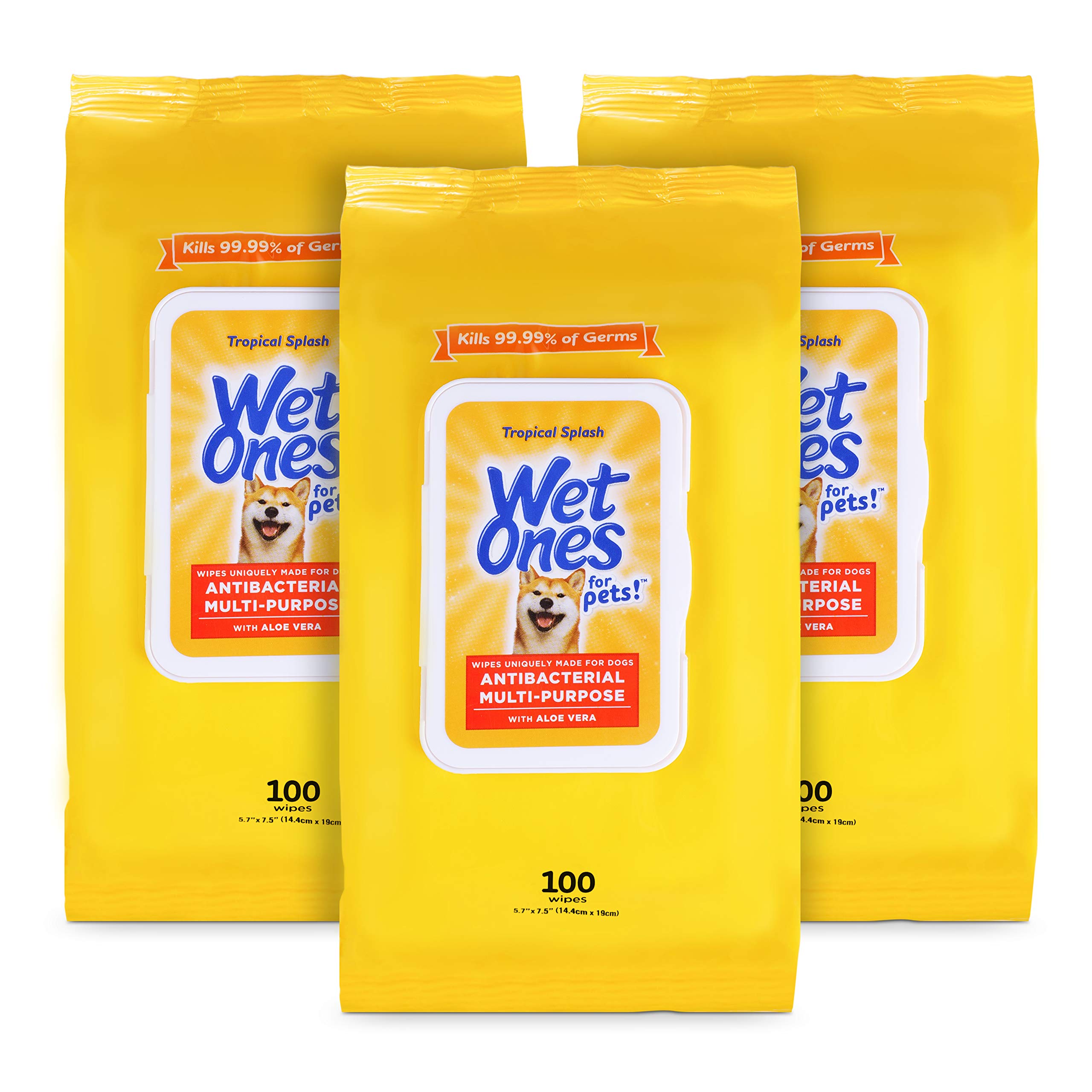 Wet Ones Multi-Purpose Pets Wipes with Aloe Vera for All Dogs - Tropical Splash Wipes for Dog Paws & All Over Use (Pack of 3, 30