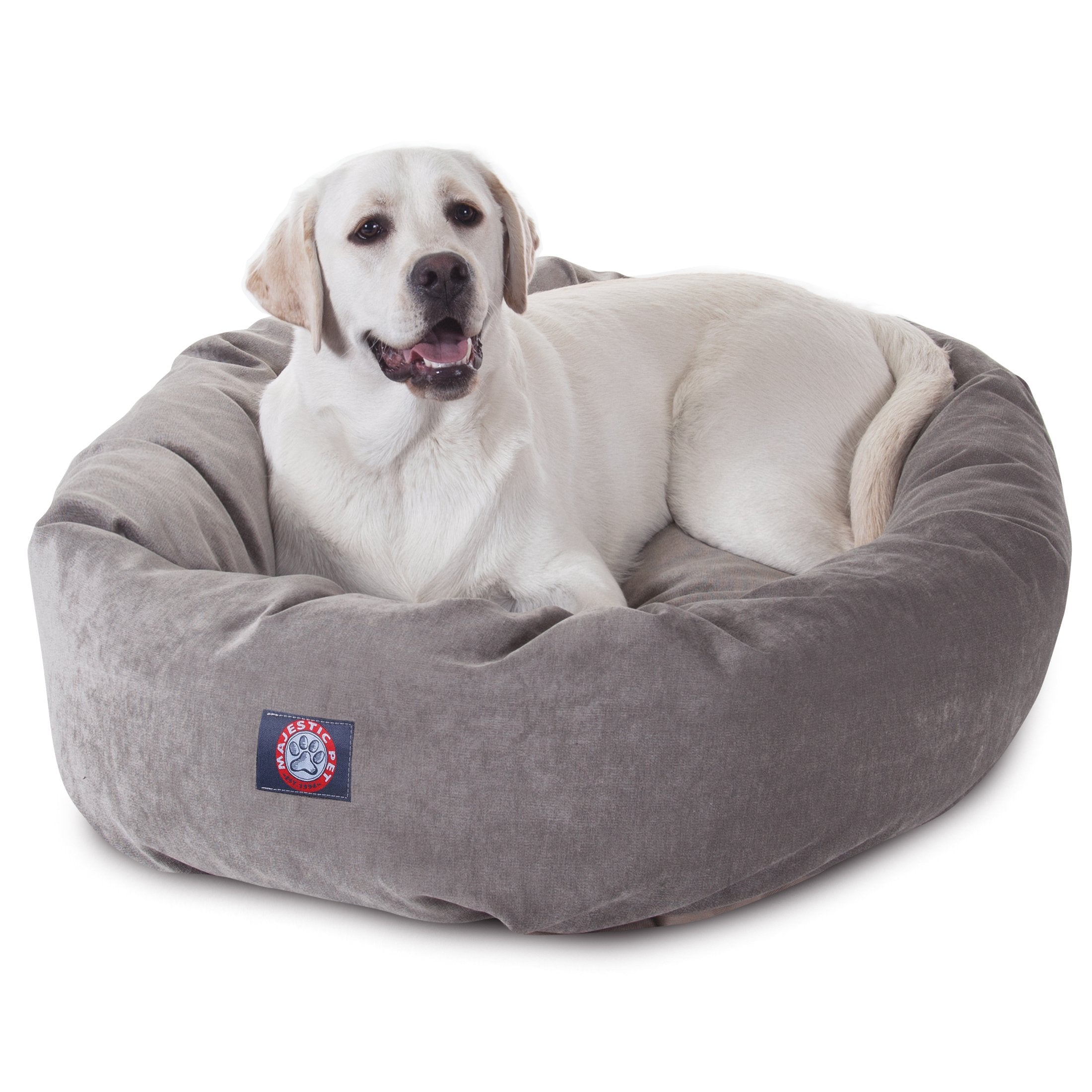 Majestic Pet 40 Inch Micro Velvet Calming Dog Bed Washable – Cozy Soft Round Dog Bed With Spine For Head Support - Fluffy Donut Dog Bed 40X29X9 (Inch) – Round Pet Bed Large - Vintage