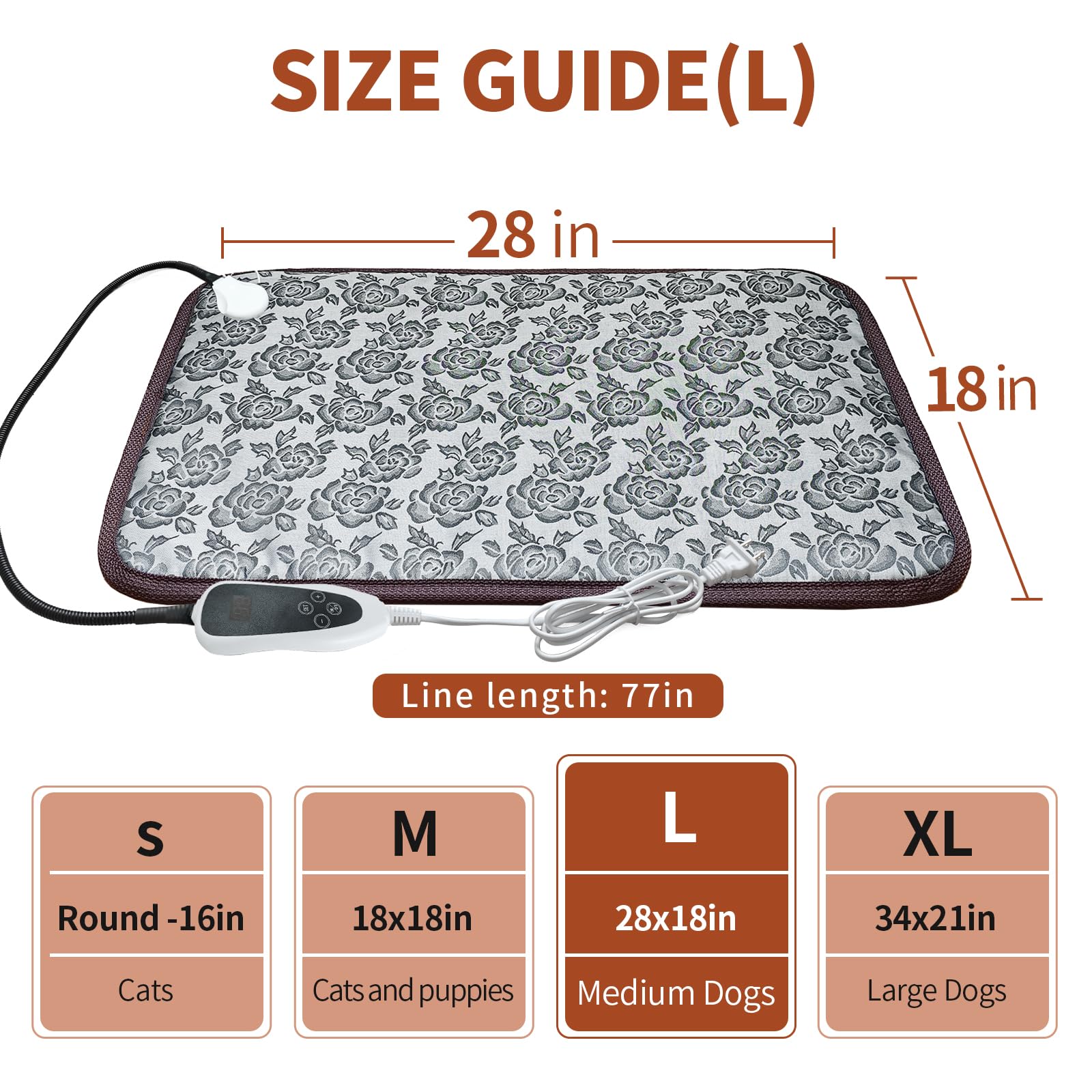 Golopet Dog Heating Pad For Dogs 28X18In Waterproof Pet Heating Pad Smart Thermostat Switch, Whelping Supplies Heated Dog Bed,Adding Wire Rope Wires Puppy Heating Pad Mat-Rose