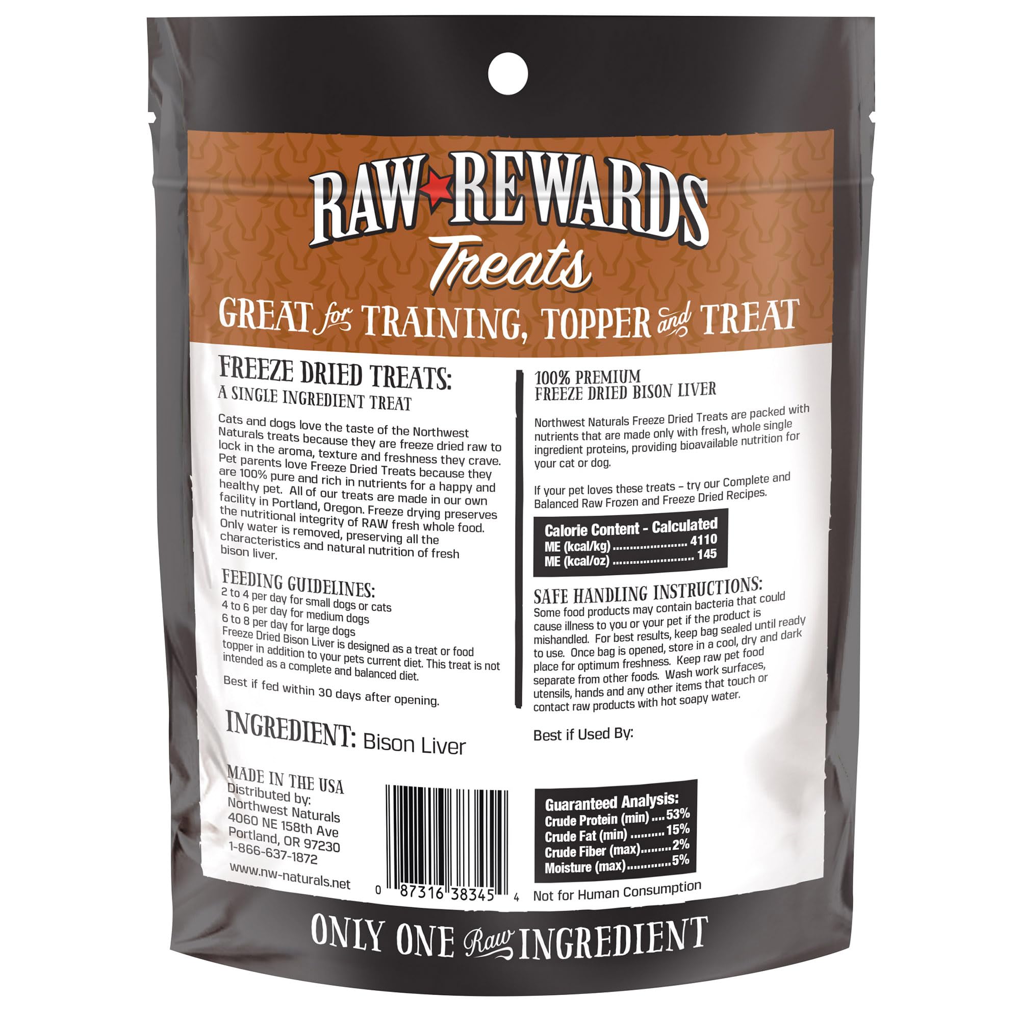 Northwest Naturals Raw Rewards Freeze-Dried Bison Liver Treats for Dogs and Cats - Bite-Sized Pieces - Healthy, 1 Ingredient, Hu