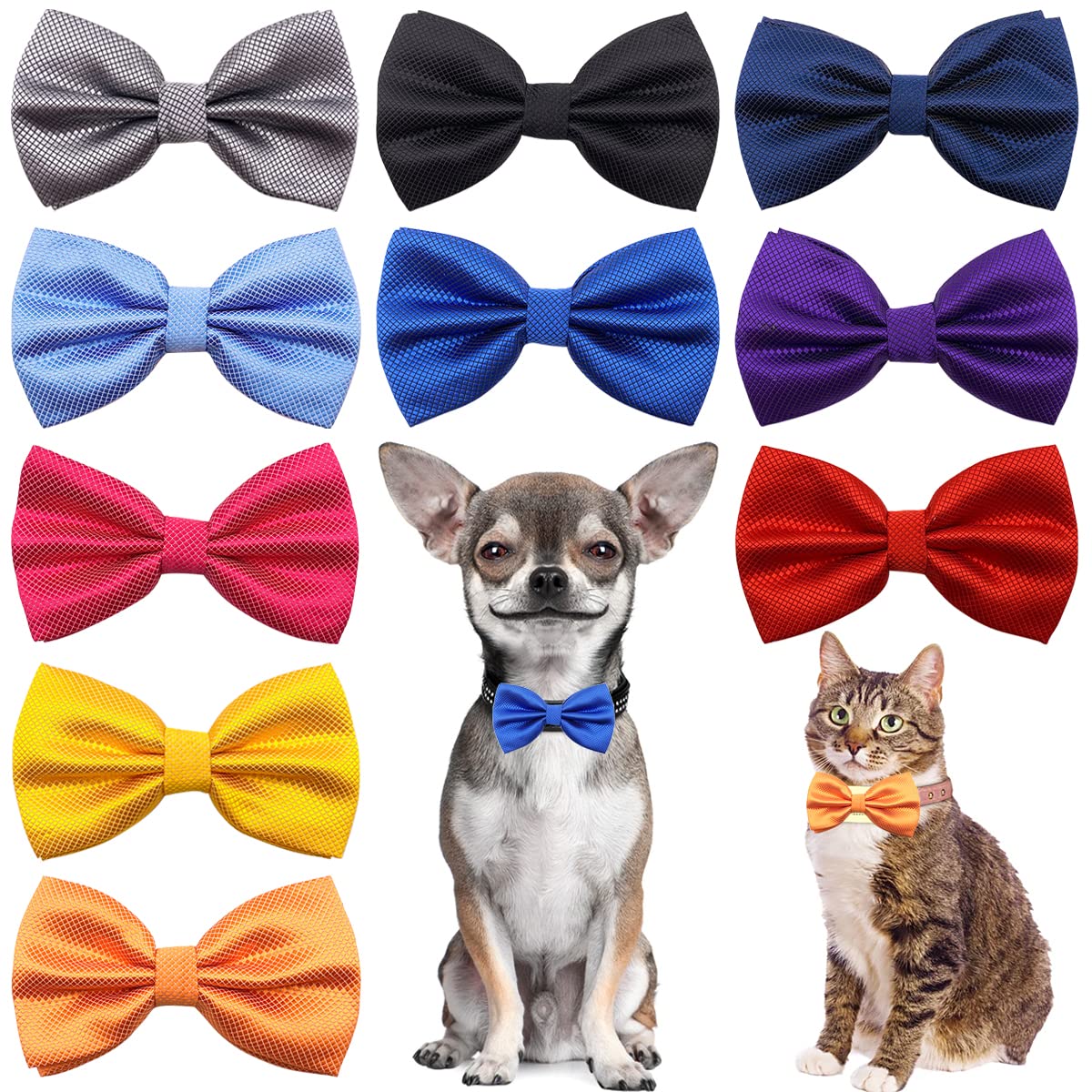 Pet Show 10Pcs 2.5”X4.5” Large Dogs Collar Attachment Bow Ties Embellishment Girls Boys Medium Dog Puppies Cats Collar Charms Accessories Bulk Slides Bowties For Birthday Wedding Parties