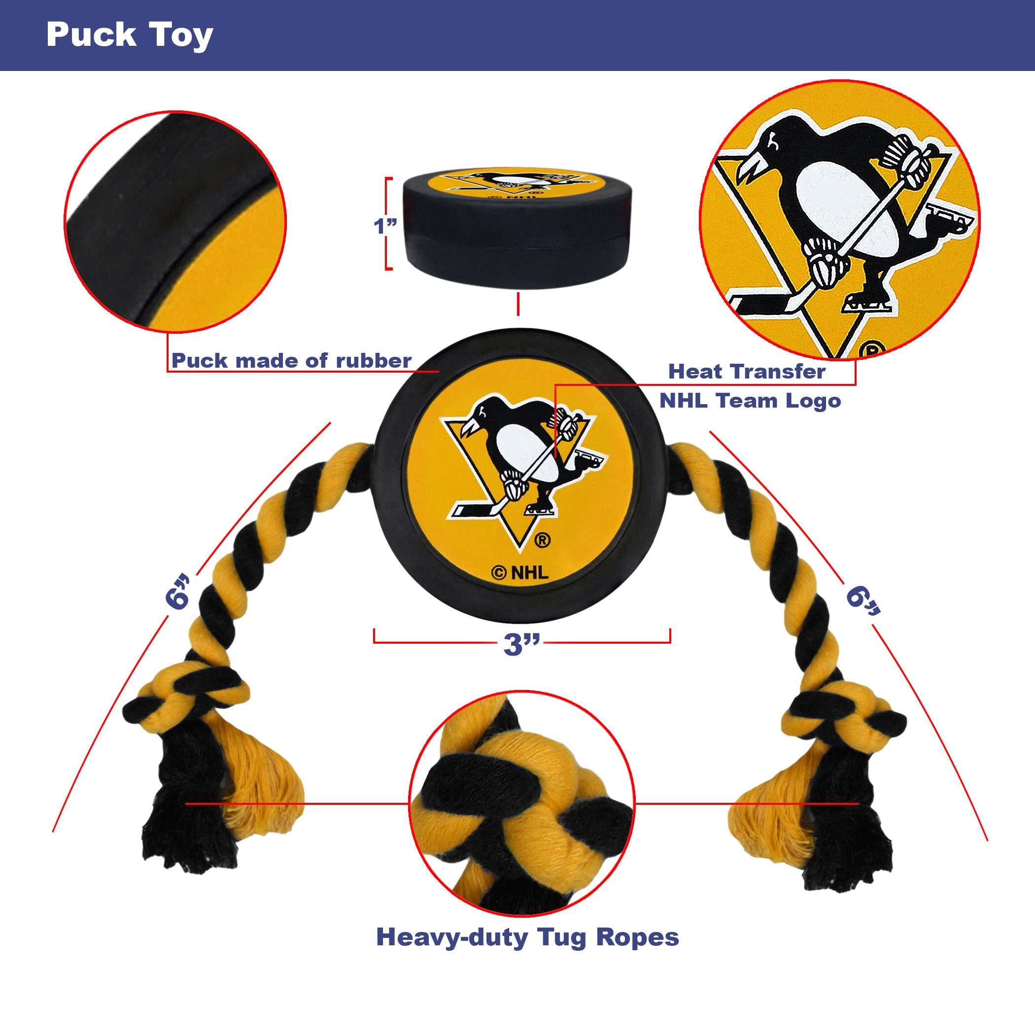 Pets First Nhl Pittsburgh Penguins Puck Toy For Dogs & Cats. Play Hockey With Your Pet With This Licensed Dog Tough Toy Reward!