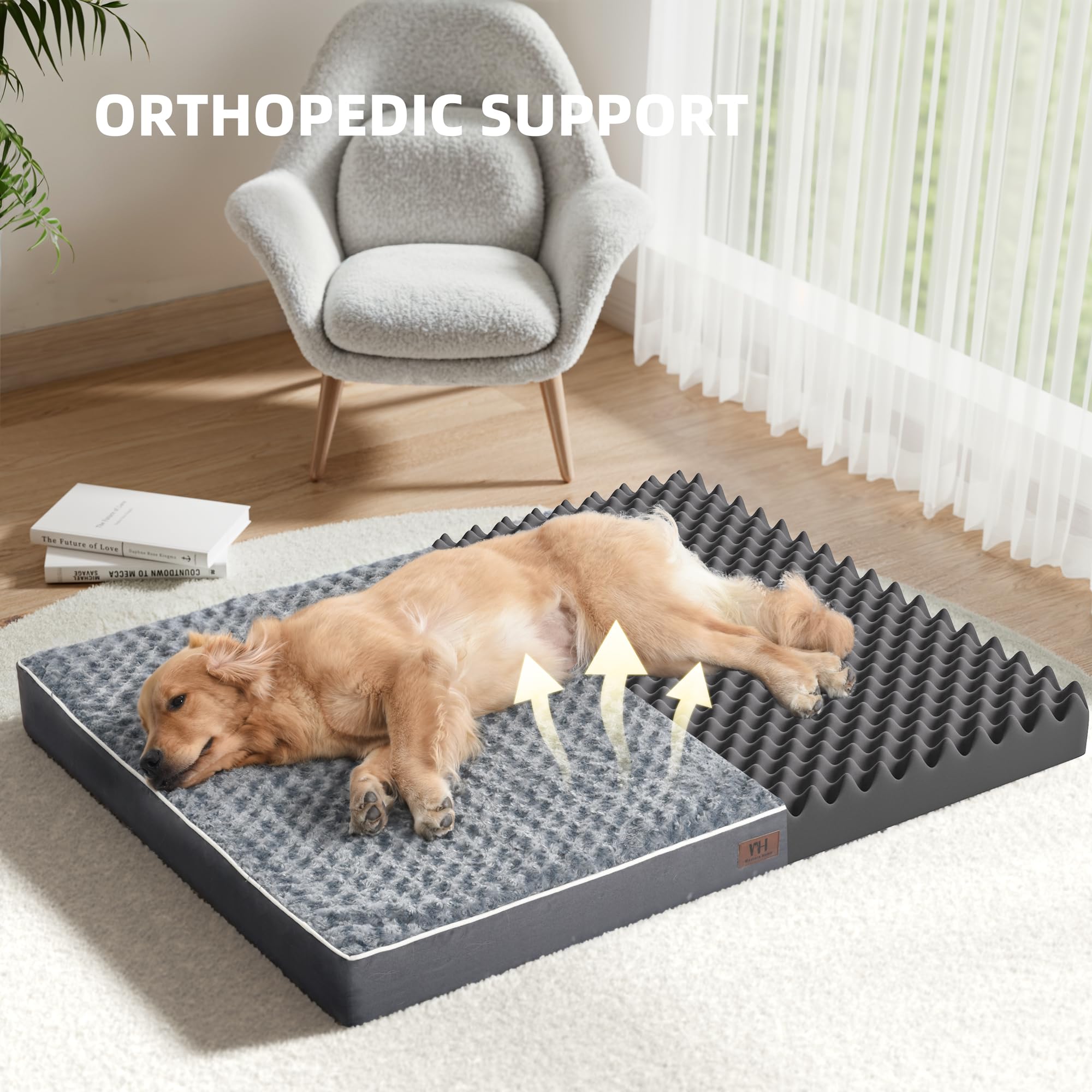 WESTERN HOME WH Large Dog Bed for Extra Large, Big, Jumbo, Huge Dogs, Orthopedic Pet Bed Waterproof Mattress with Removable Wash