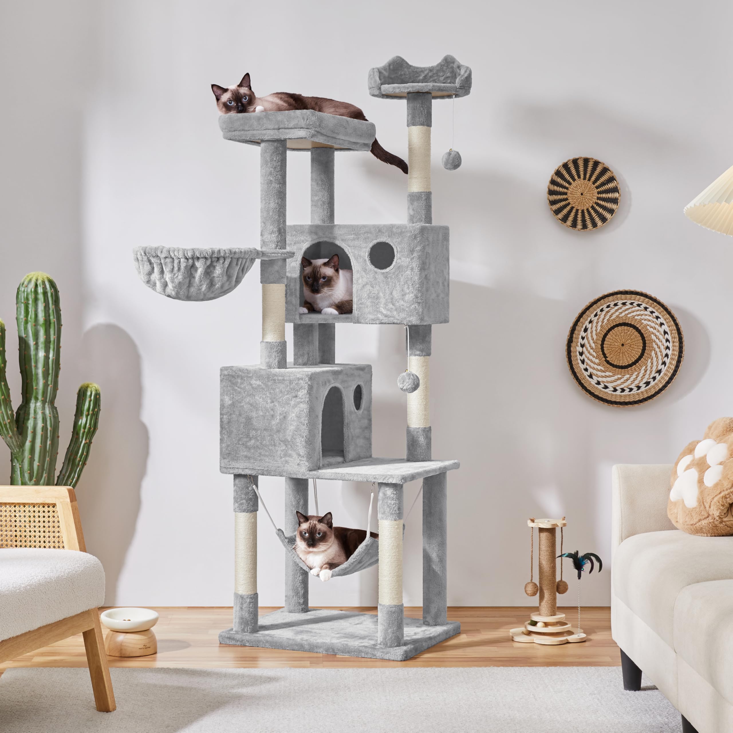 Yaheetech 73In Cat Tree Tower For Indoor Cats, Multi-Level Cat Activity Center With Scratching Posts Large Cat Condo With Funny Hammock For Kittens, Light Gray