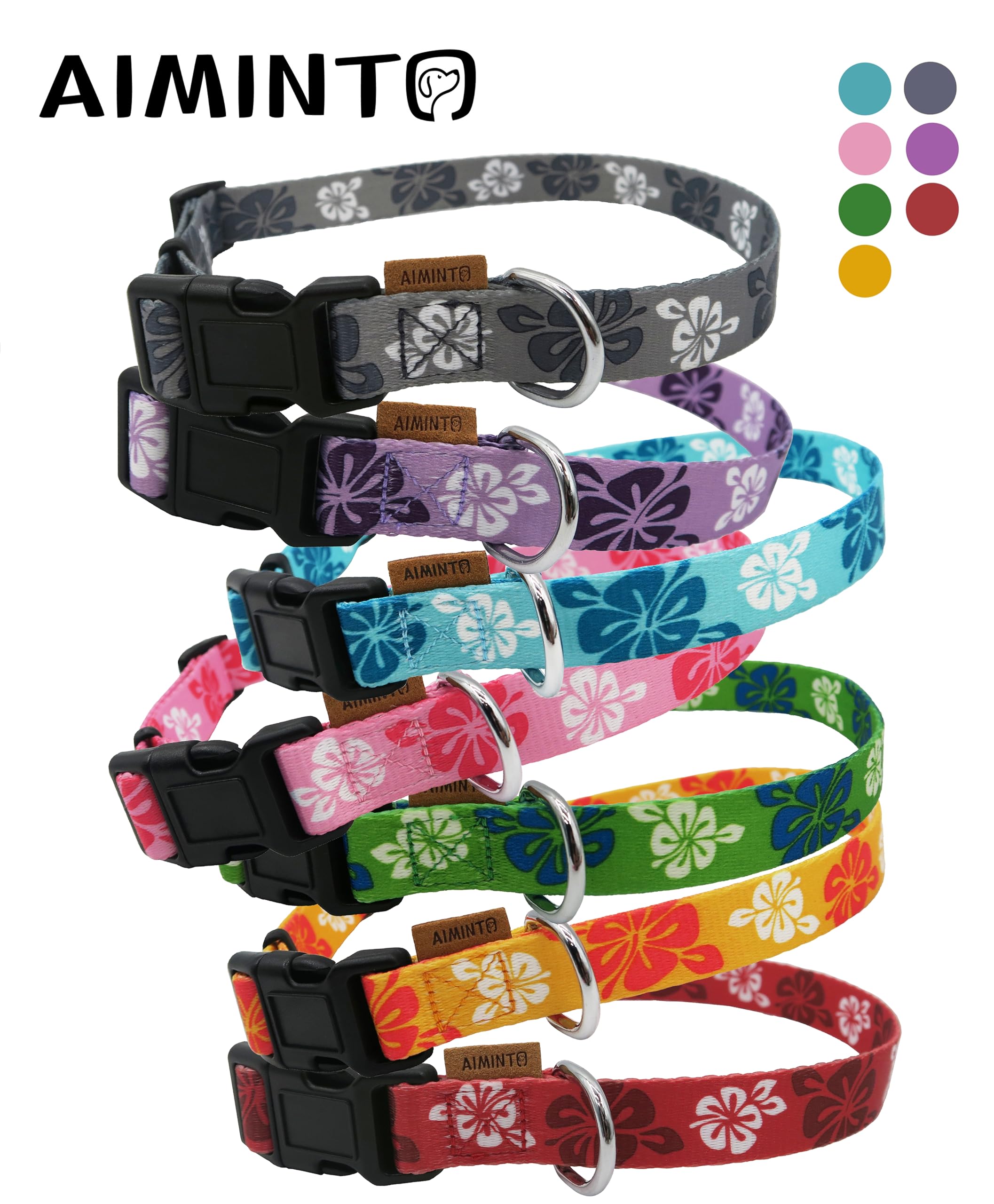 Aiminto Dog Collar, Cute Floral Pattern, Soft And Adjustable Collar With Quick Release Buckle (S (Neck 11-18'', Width 5/8''), Ha