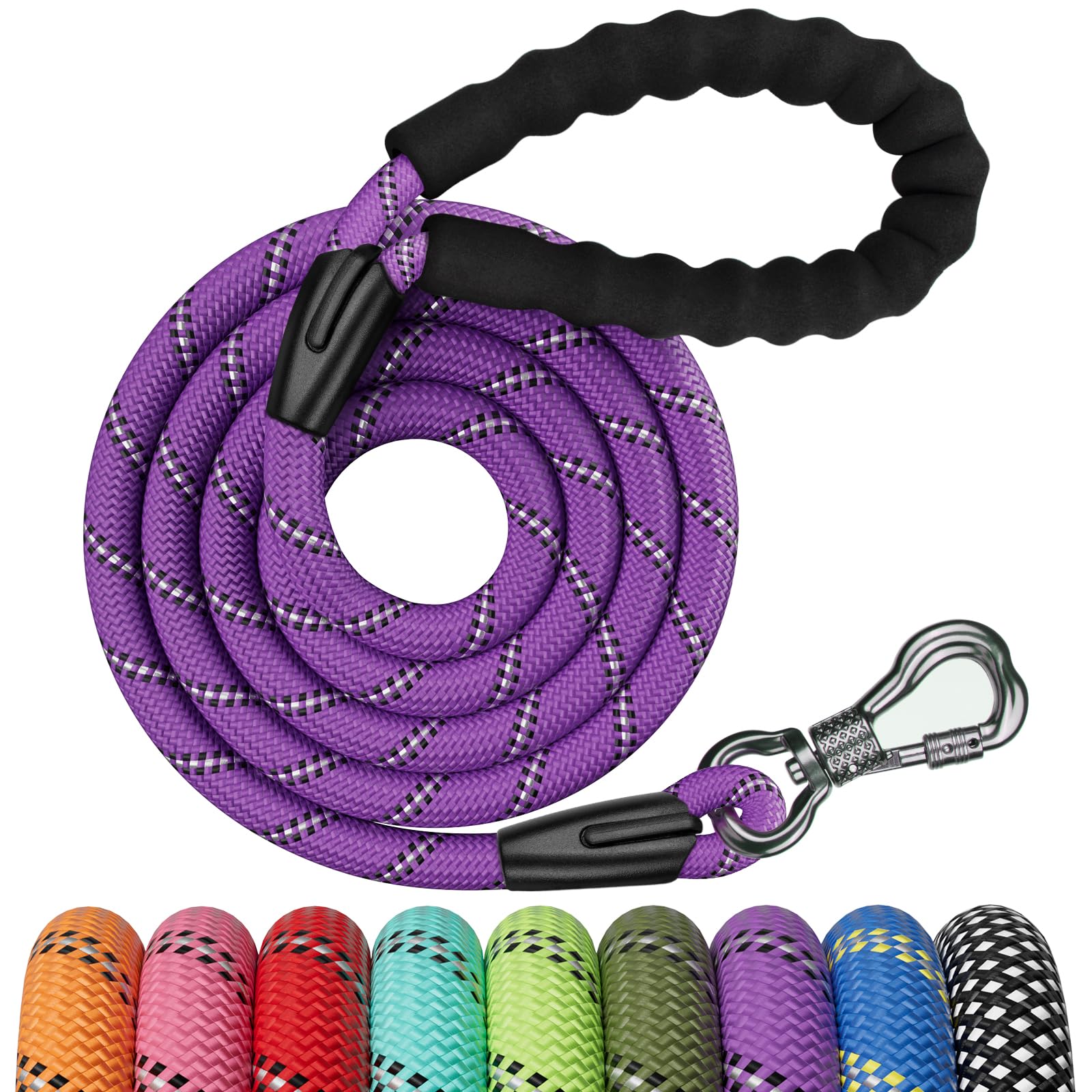 Ntr 6Ft Heavy Duty Dog Leash, Purple Rope Dog Leash With Swivel Lockable Hook And Comfortable Padded Handle, Cat Puppy Leash Lead For Small Medium Large Dogs Training, Playing, Camping,Or Backyard
