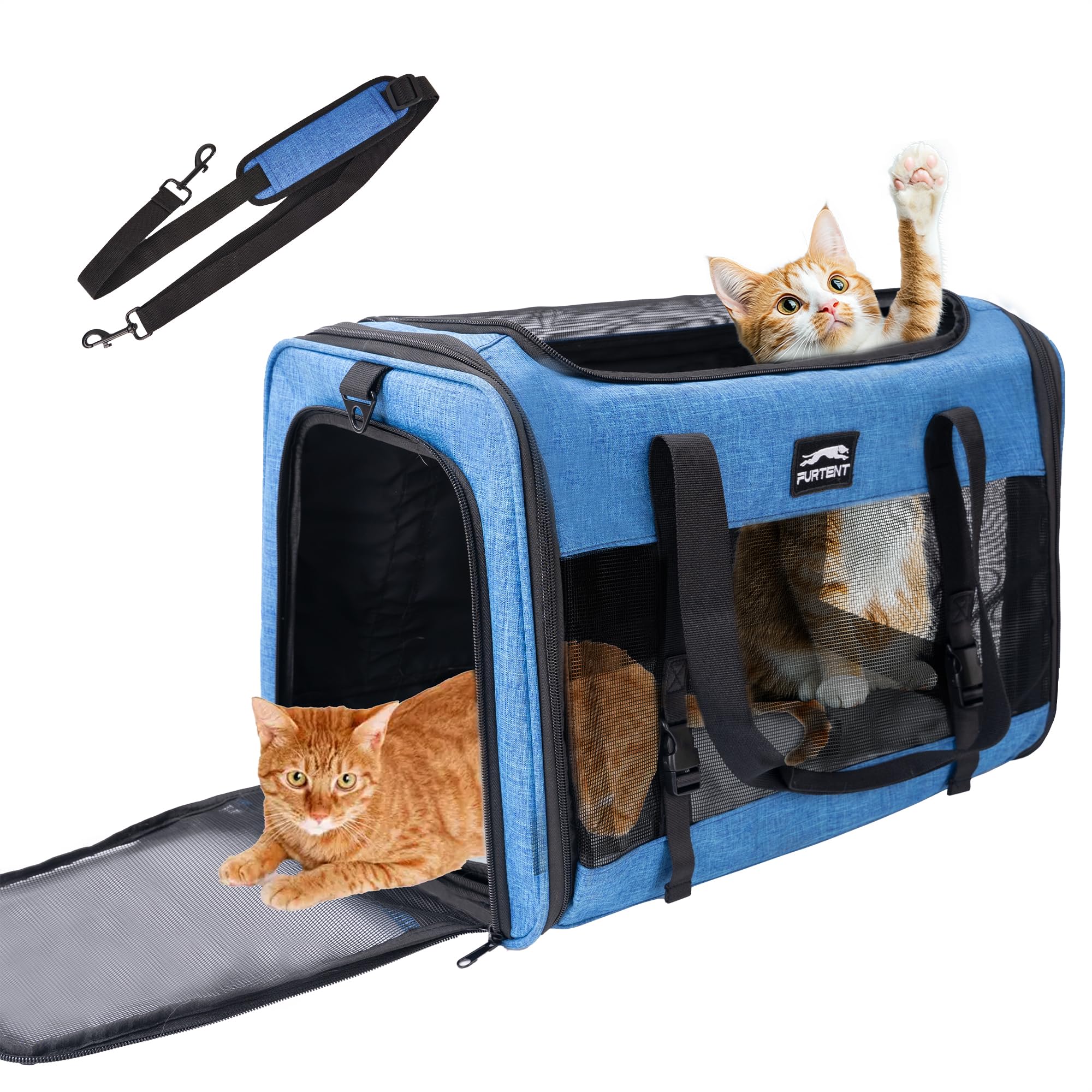 Furtent Large Cat/Dog Carrier up to 25 Pounds, Portable Soft Sided Pet Travel Carriers for Medium Big Cats and Puppy, Collapsibl