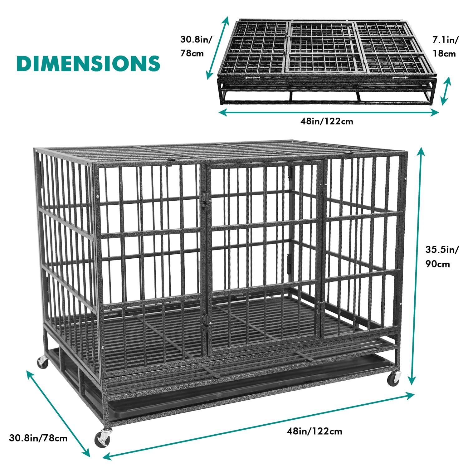 Xpiy Large Dog Crate - 57/48 Inch Metal Kennel For Medium And Small Dogs, Safe Indoor & Outdoor Xl Big Puppy Cage, Pet Playpen Y
