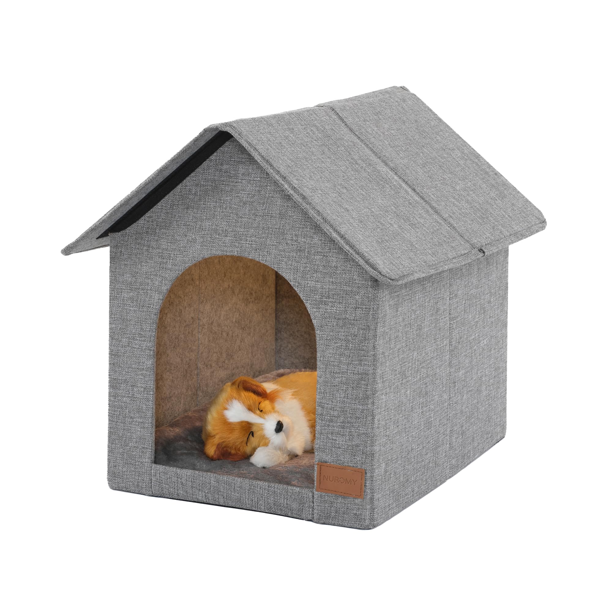 Indoor Dog House for Small Dogs with Soft Cushion - Semi-Enclosed Warm Cave Bed for Pets Up to 15.7 Long