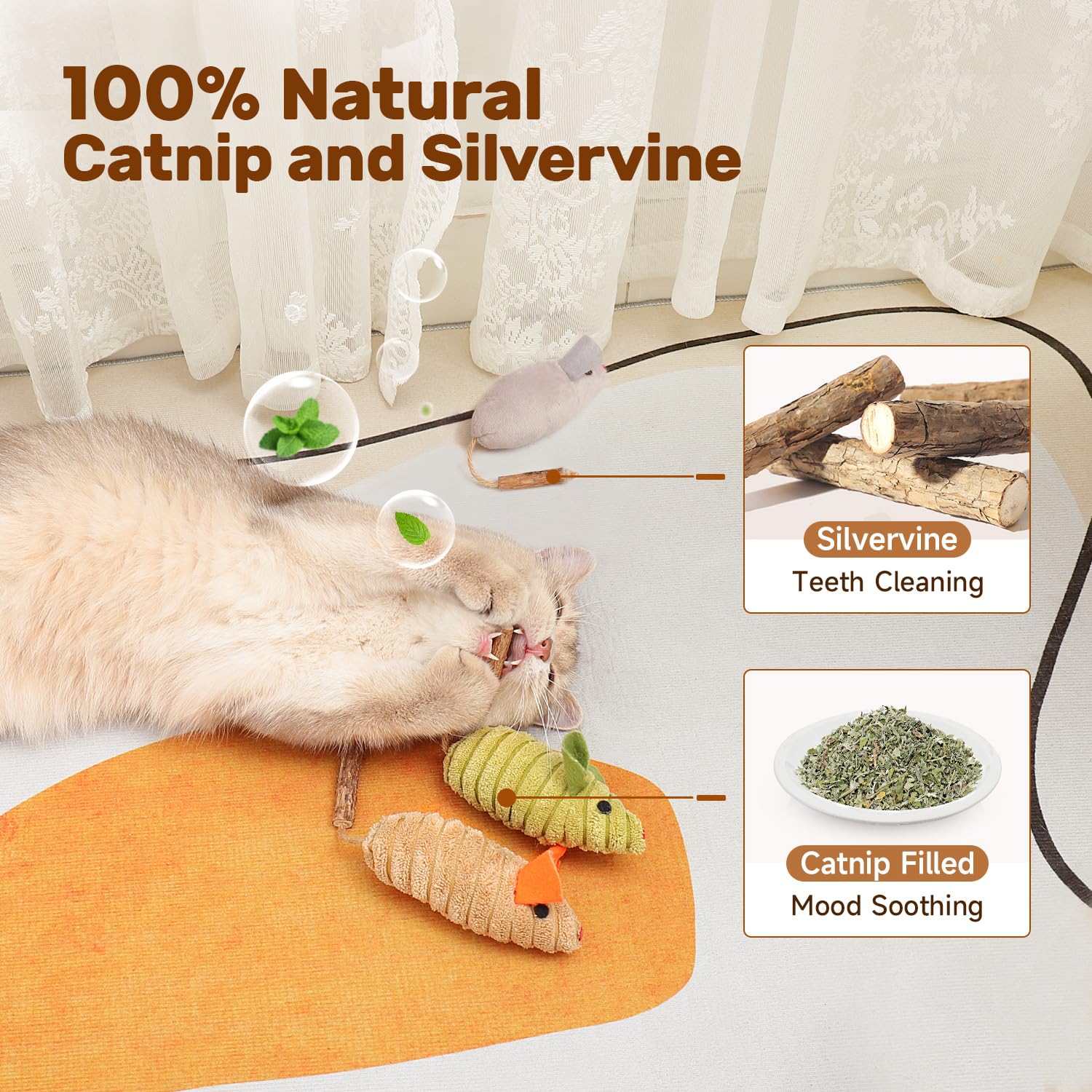 Potaroma Cat Toys: 3Pcs Squeak Mice Interactive Catnip Silvervine Animals For Indoor Kittens - Dental Matatabi Cat Nip & Chew Ex