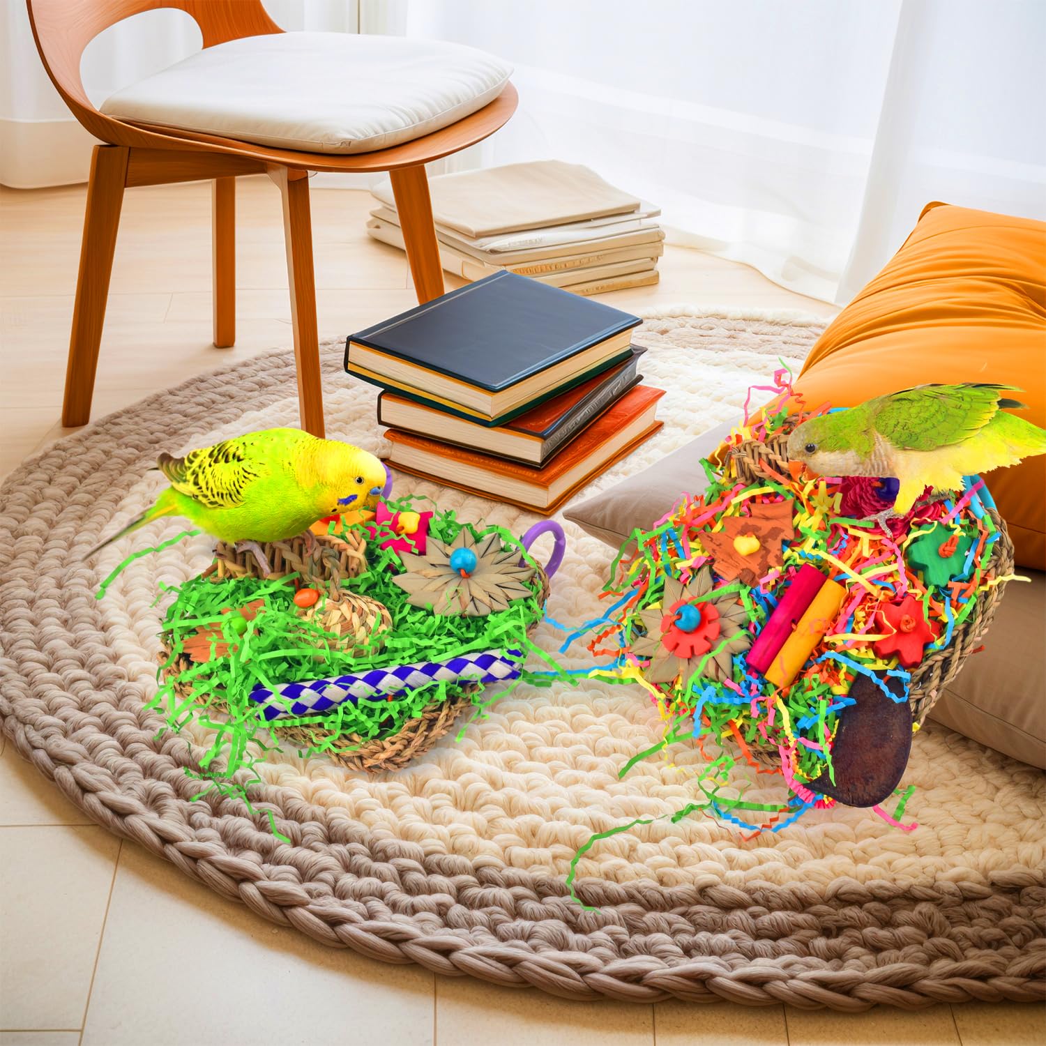 KATUMO Bird Toys - Parrot Grass Mat Foraging Wall Toys Shredder for Cockatiel, Conure, Lovebird, Budgie, Parakeet - Small Medium