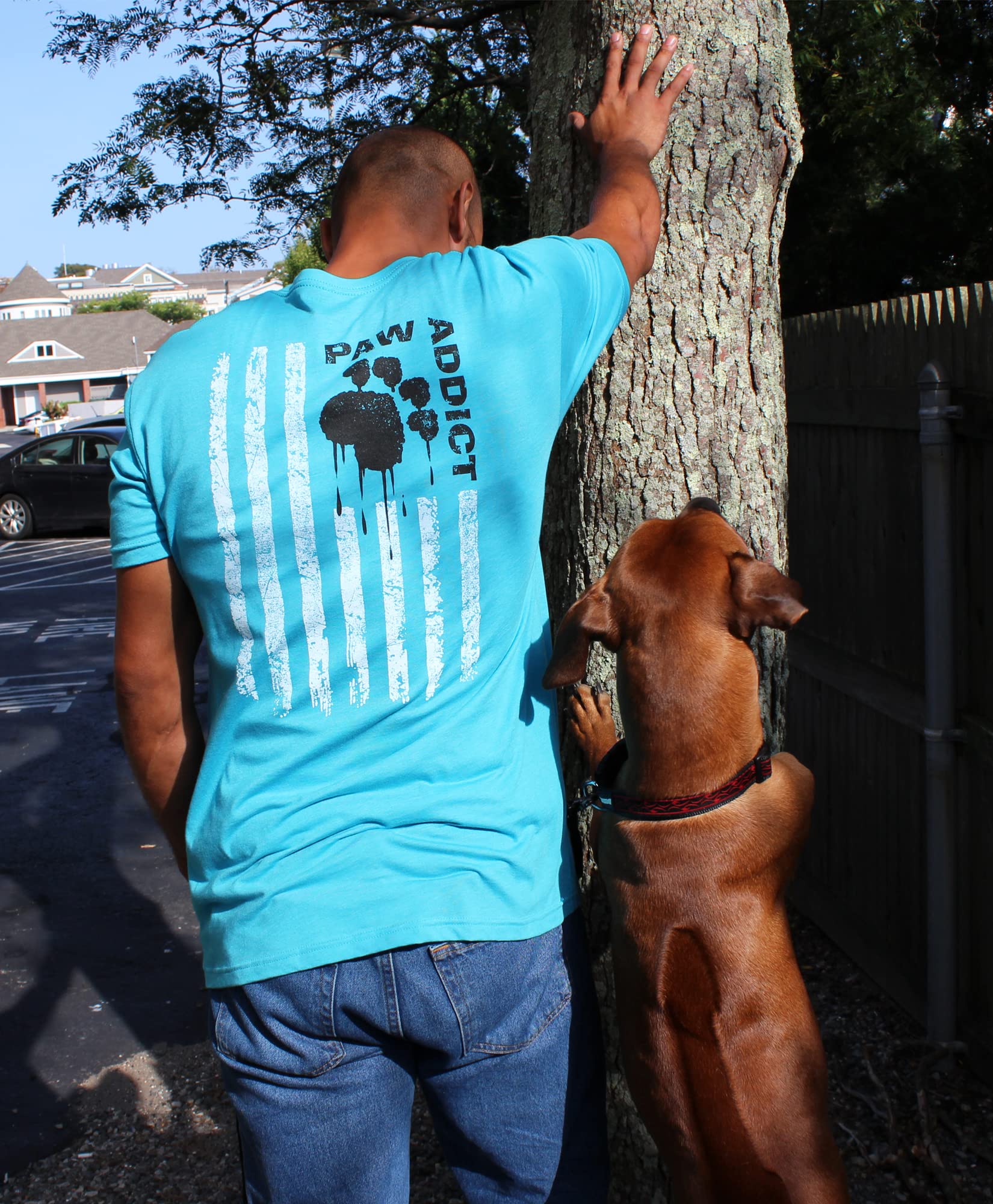 Paw Addict Mens Flag T Shirt For All Pet Lovers (Ss Blue, Large)