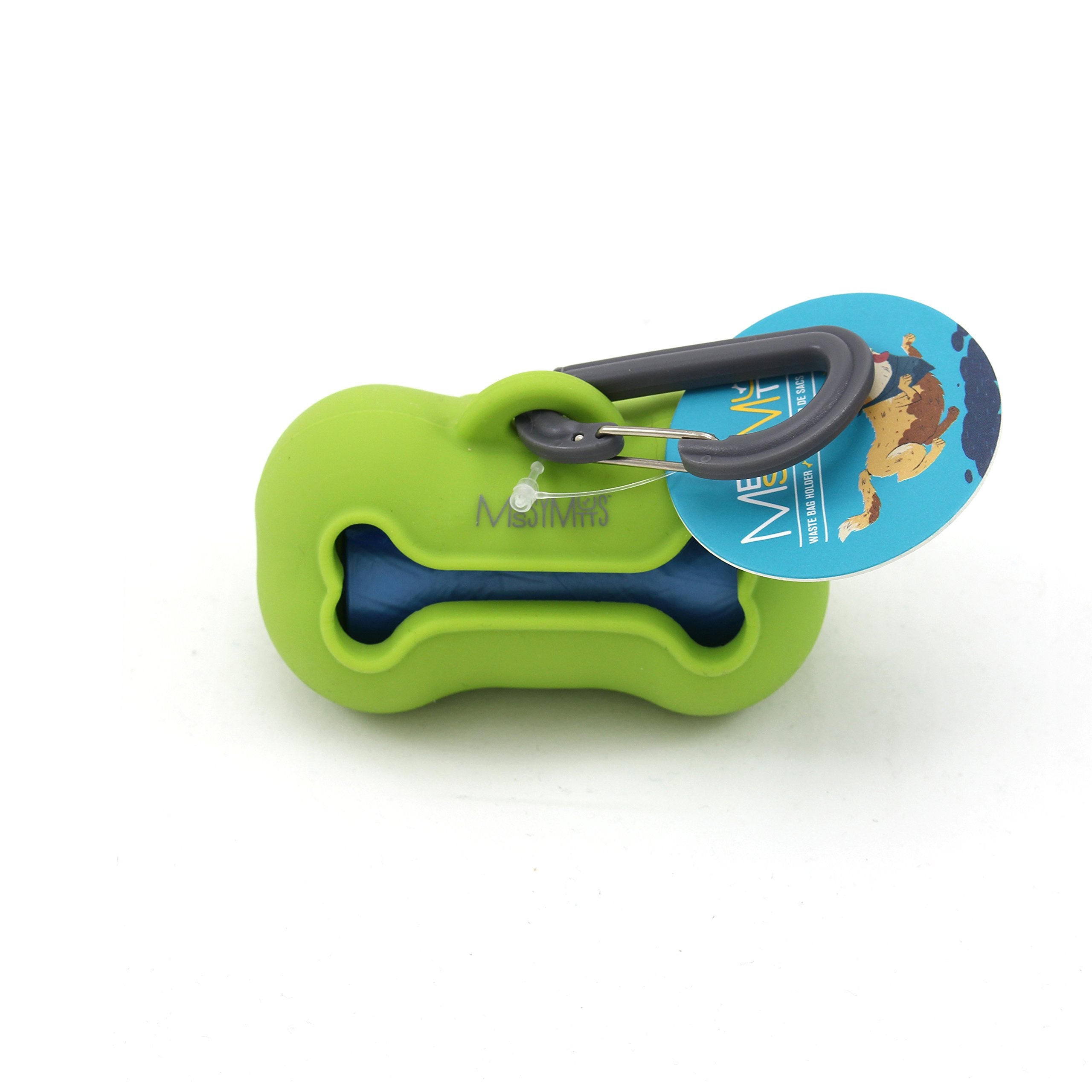 Messy Mutts Silicone Dog Waste Bag Holder | Dog Poop Bag Dispenser With Carabiner And Bags | Unscented Roll Included ?15 Bags | Leash Essential | (Grey)