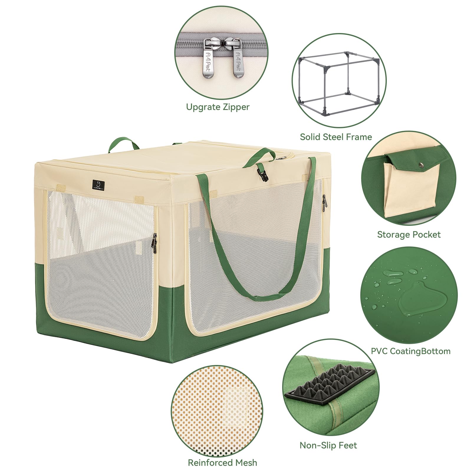 A4Pet Soft Dog Crate, Portable Dog Crate - 36 Inch Adjustable Stainless Steel Frame, Lightweight, Durable And Foldable Crate Wit